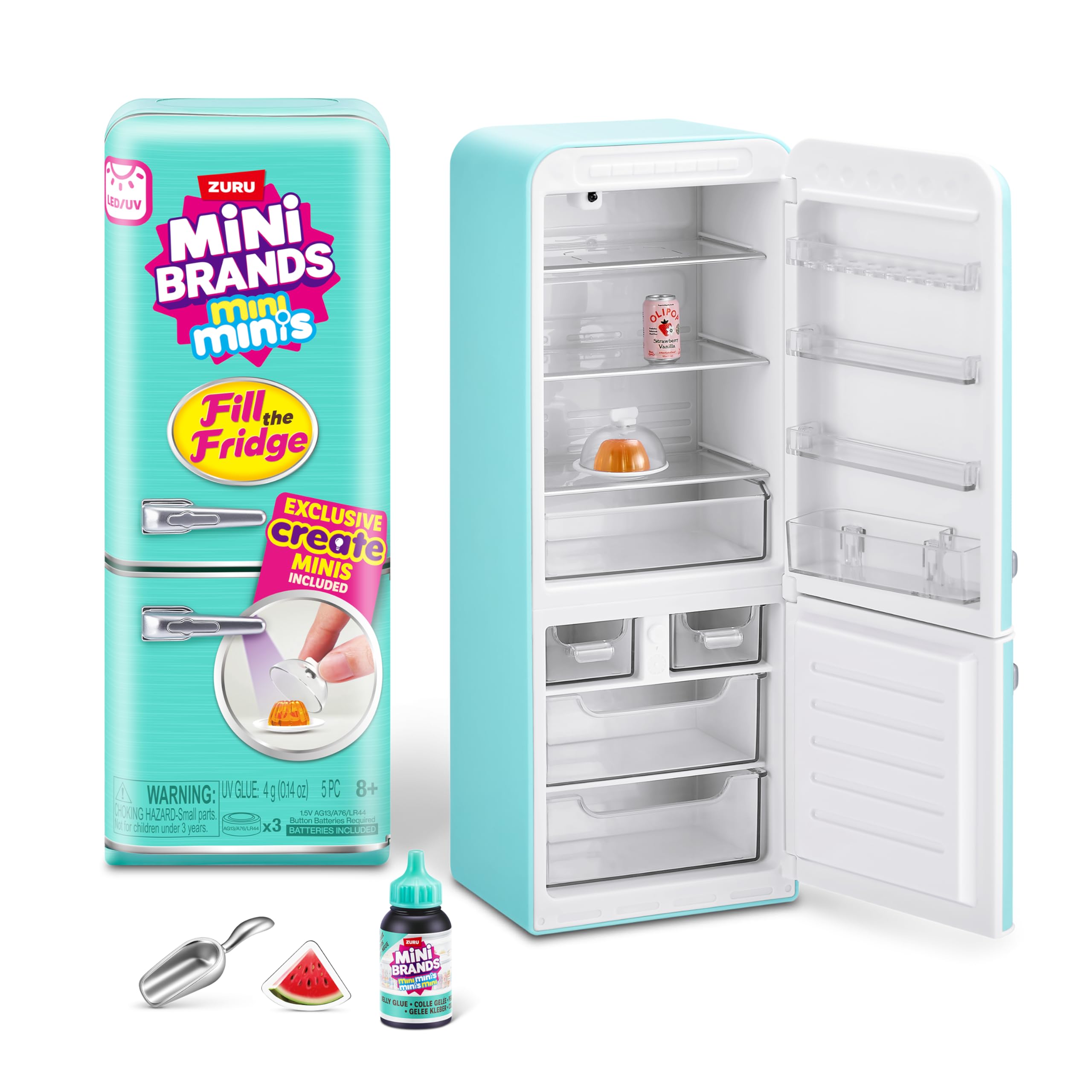 Mini Brands Fill The Fridge Playset with UV Light by ZURU | Includes 2 Exclusive Minis | Ages 8+