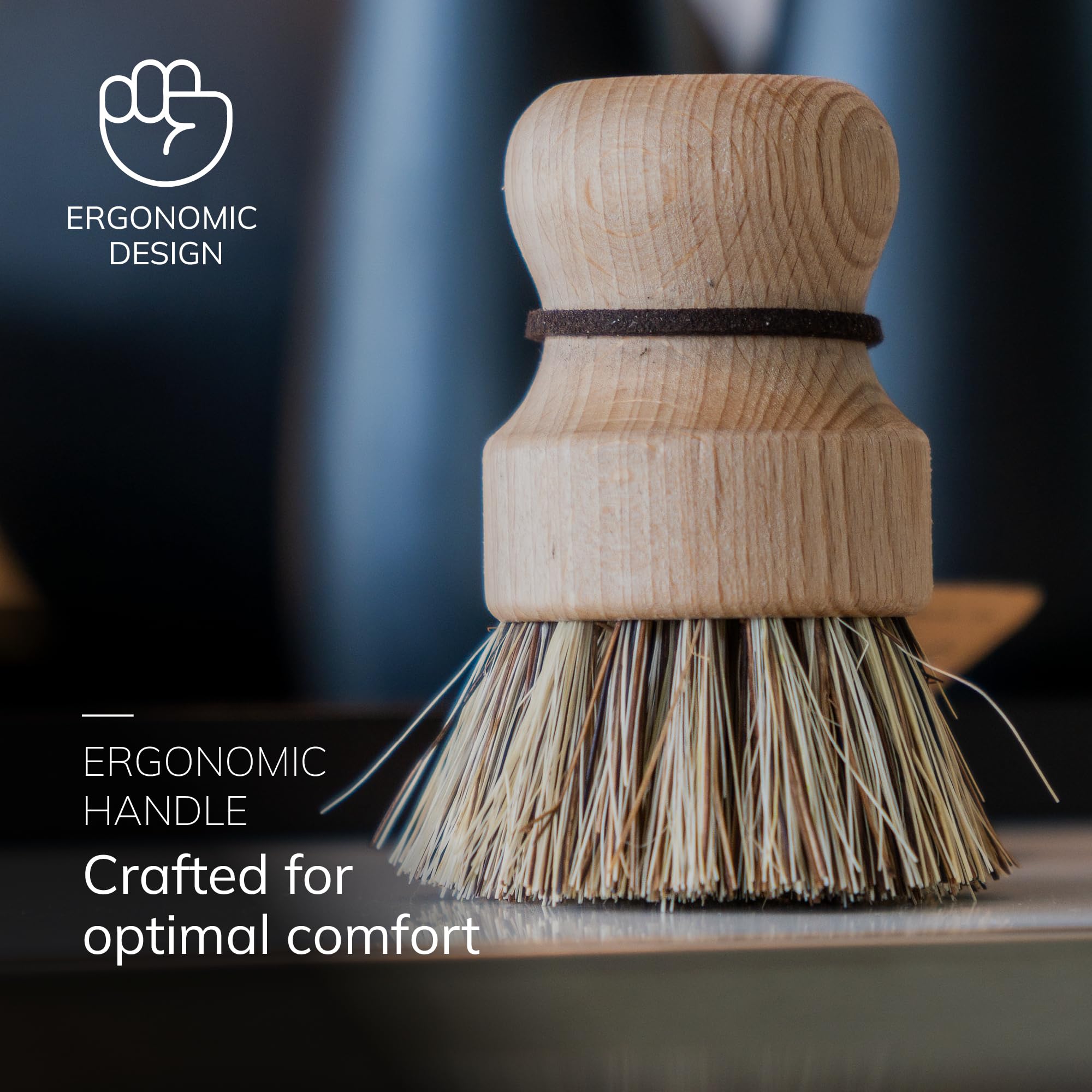 ENA Living Wooden Pot Brush - Sustainable Beechwood & Coconut Fiber | 9x6 cm 4