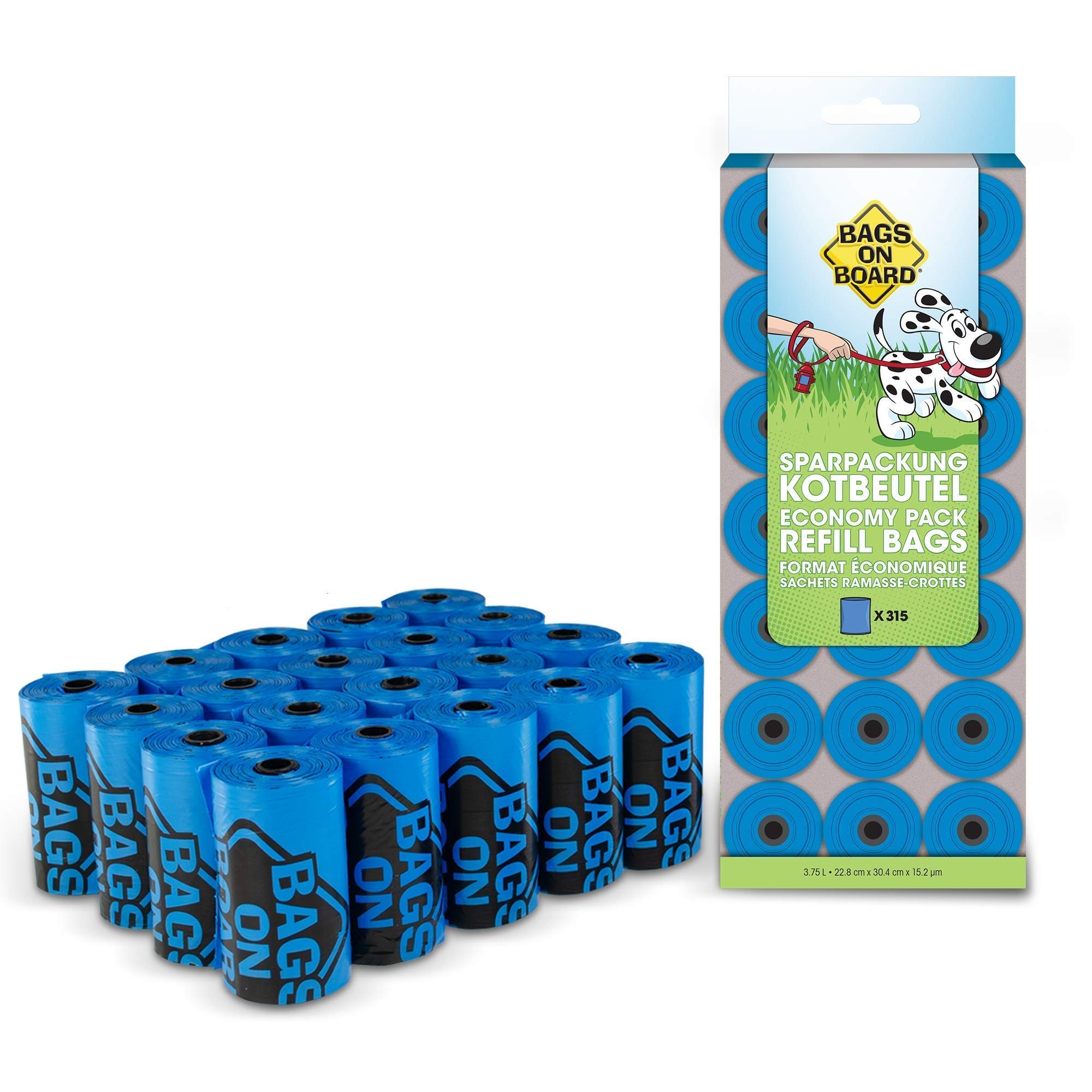 Bags on Board Strong Leak Proof Dog Poop Pick-up Bags - 315 Count, Blue, 9x14 Inches