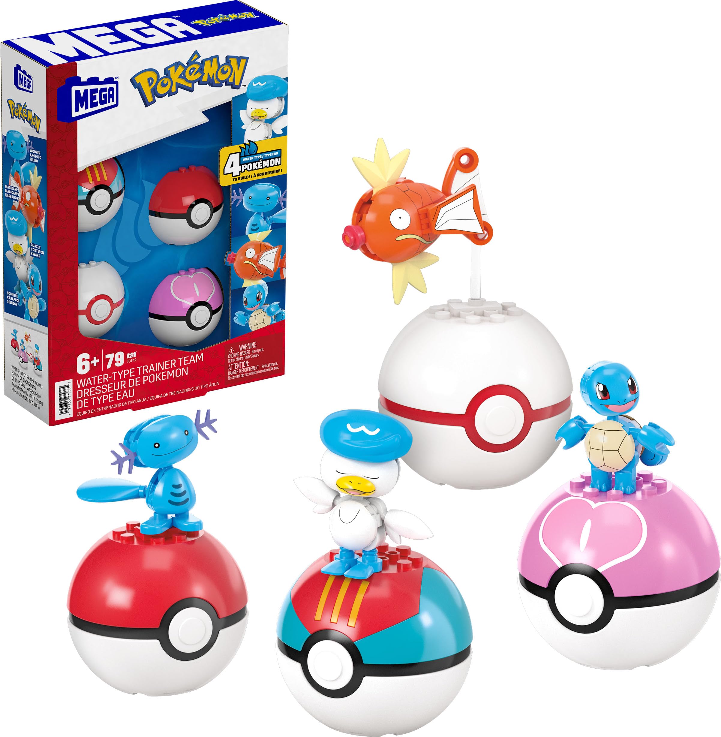 MEGA Pokémon Water-Type Trainer Team Building Set - 79-Piece Action Figure Playset for Ages 6+