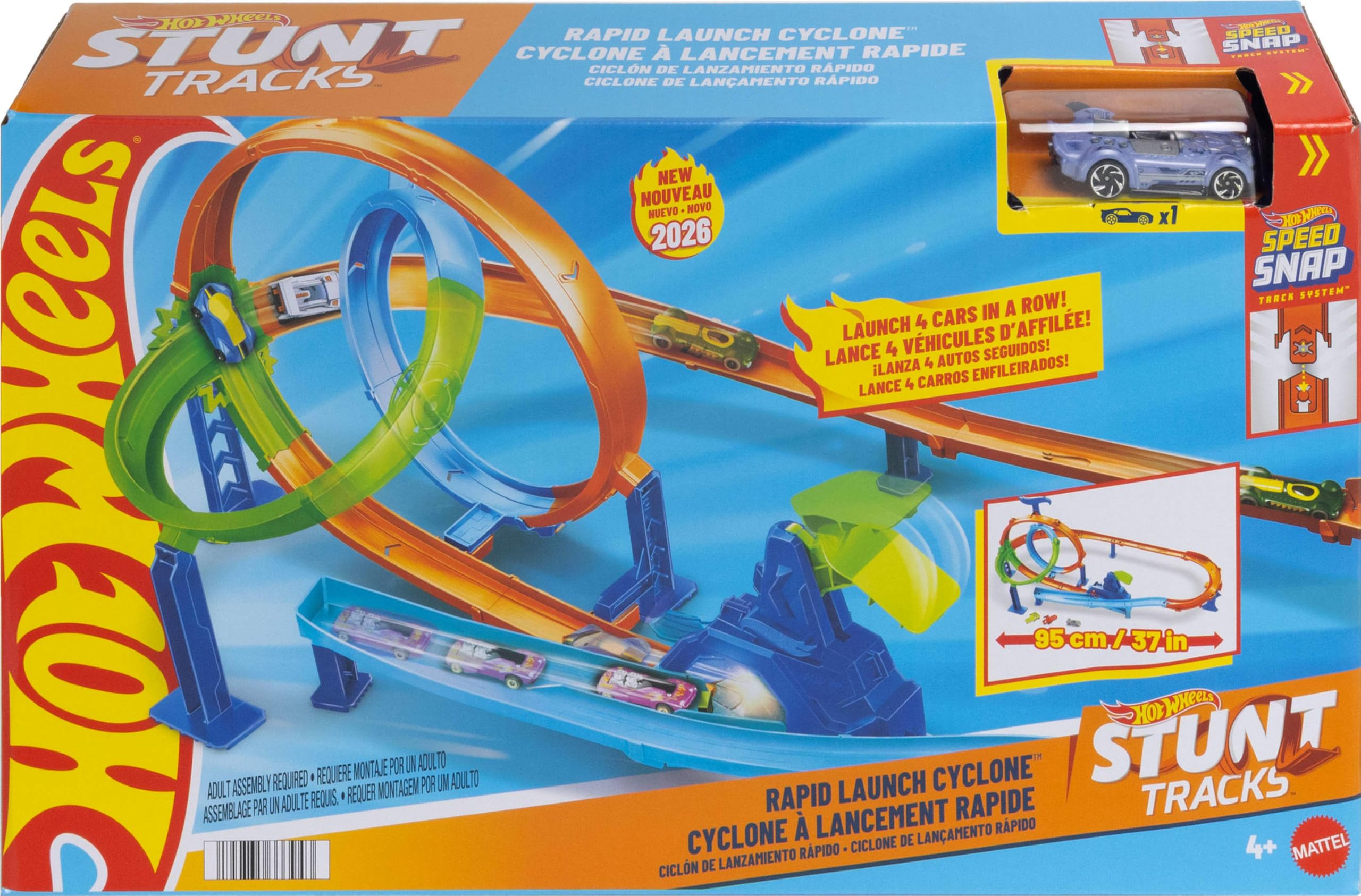 Hot Wheels Stunt Tracks Rapid Launch Cyclone Track Set JHK73 | Multicolor | Ages 4+ 6