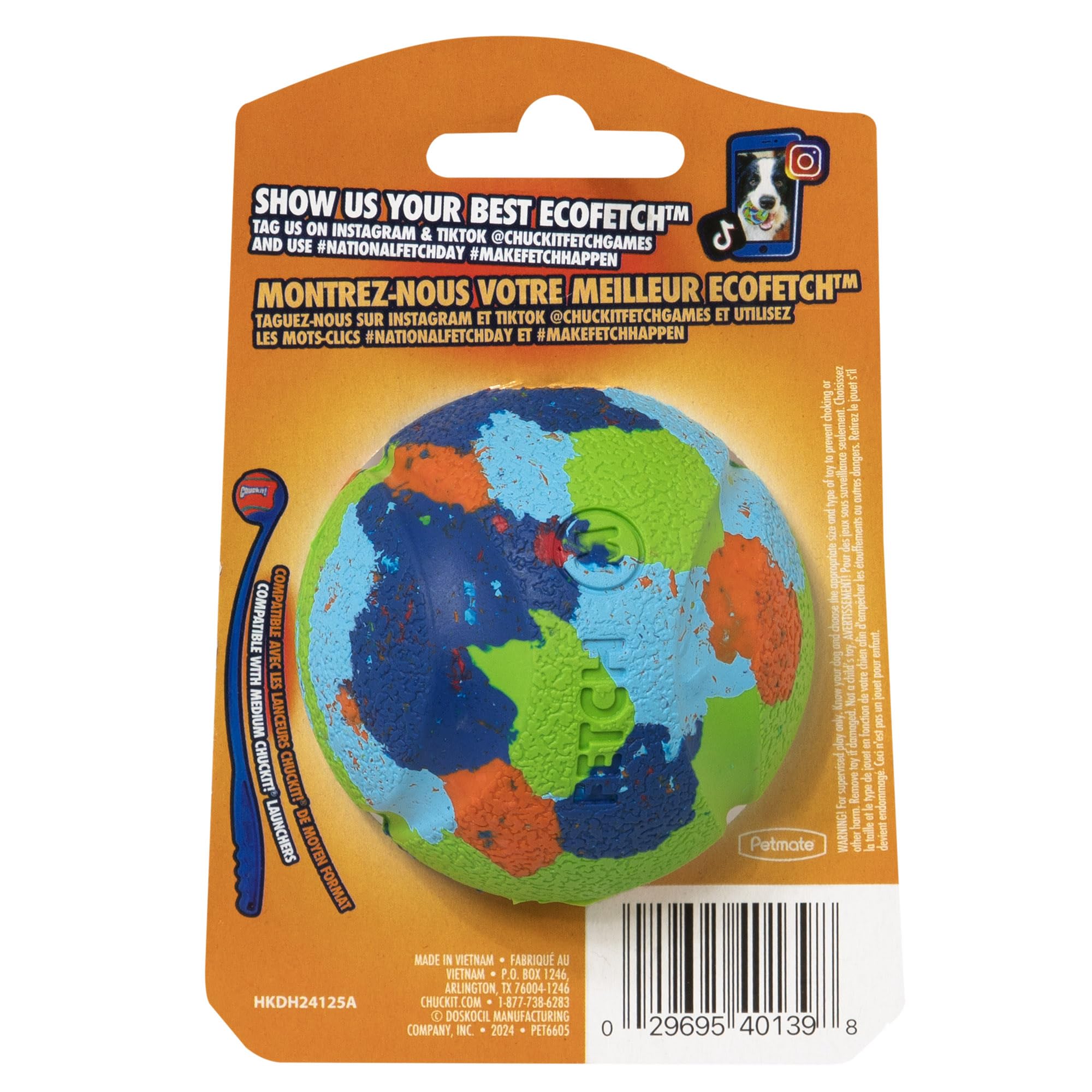 Chuckit! Eco Dog Ball - Durable Recycled Rubber Fetch Toy | Medium Size | Water Resistant