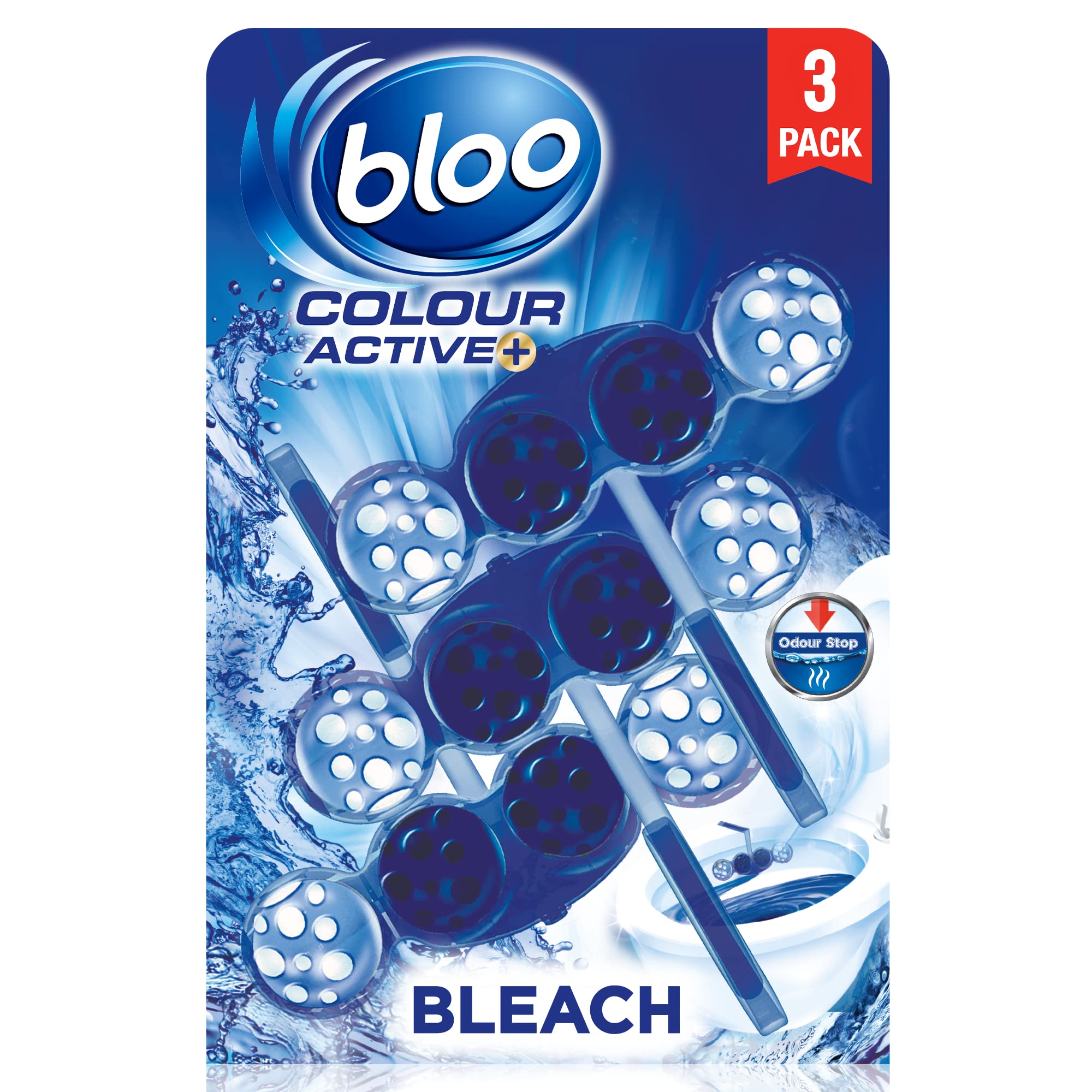 Bloo Colour Active Toilet Rim Block - Bleach Scent, 4-Function Formula | 150g (Pack of 3) 1