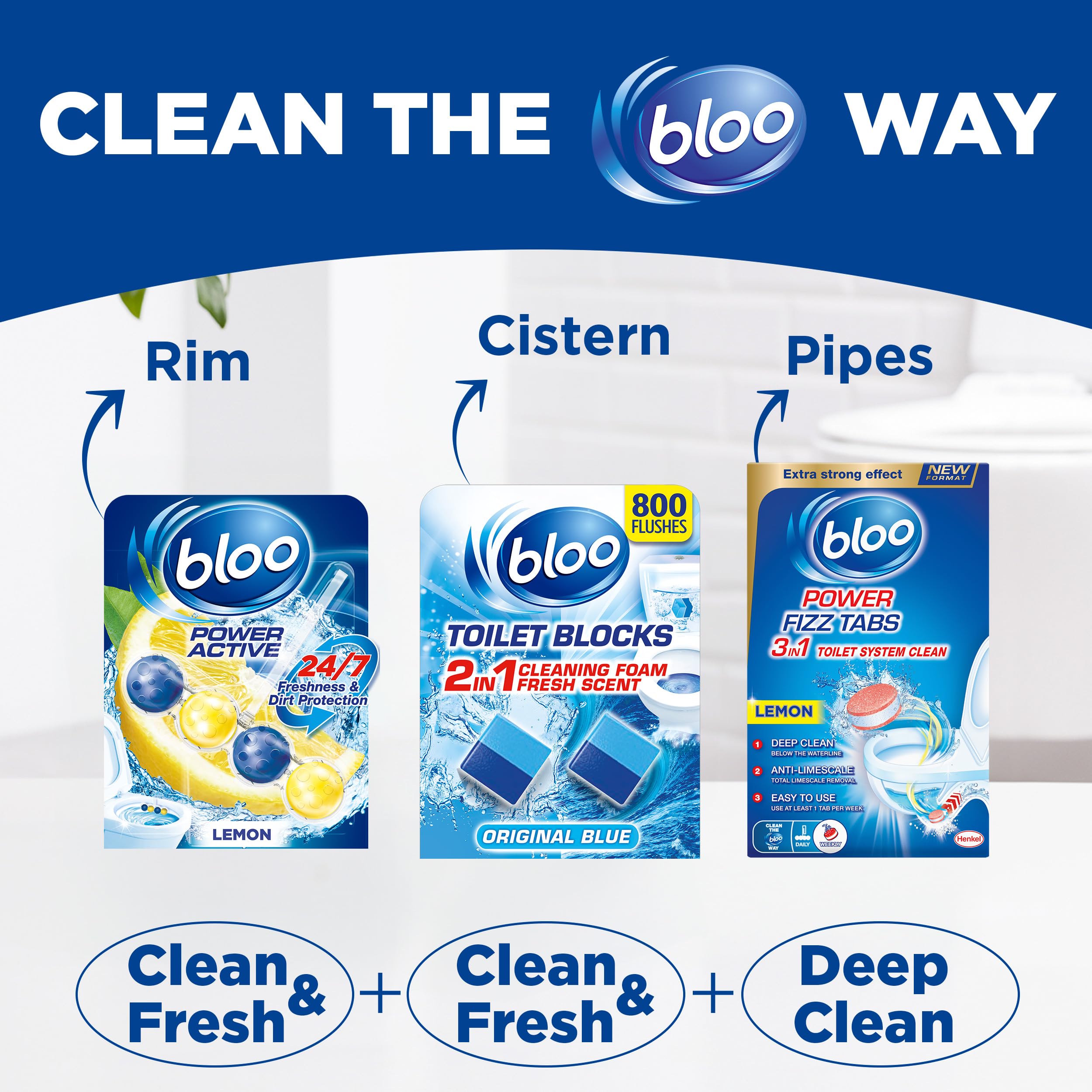 Bloo Power Active Toilet Rim Block Lemon Scent - 2 Count | Anti-Limescale & Cleaning Foam 7