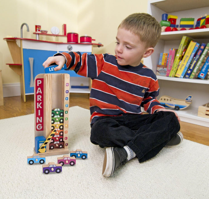 Melissa & Doug Stack & Count Wooden Parking Garage - Educational Vehicle Stacker for Ages 3+ (15182)