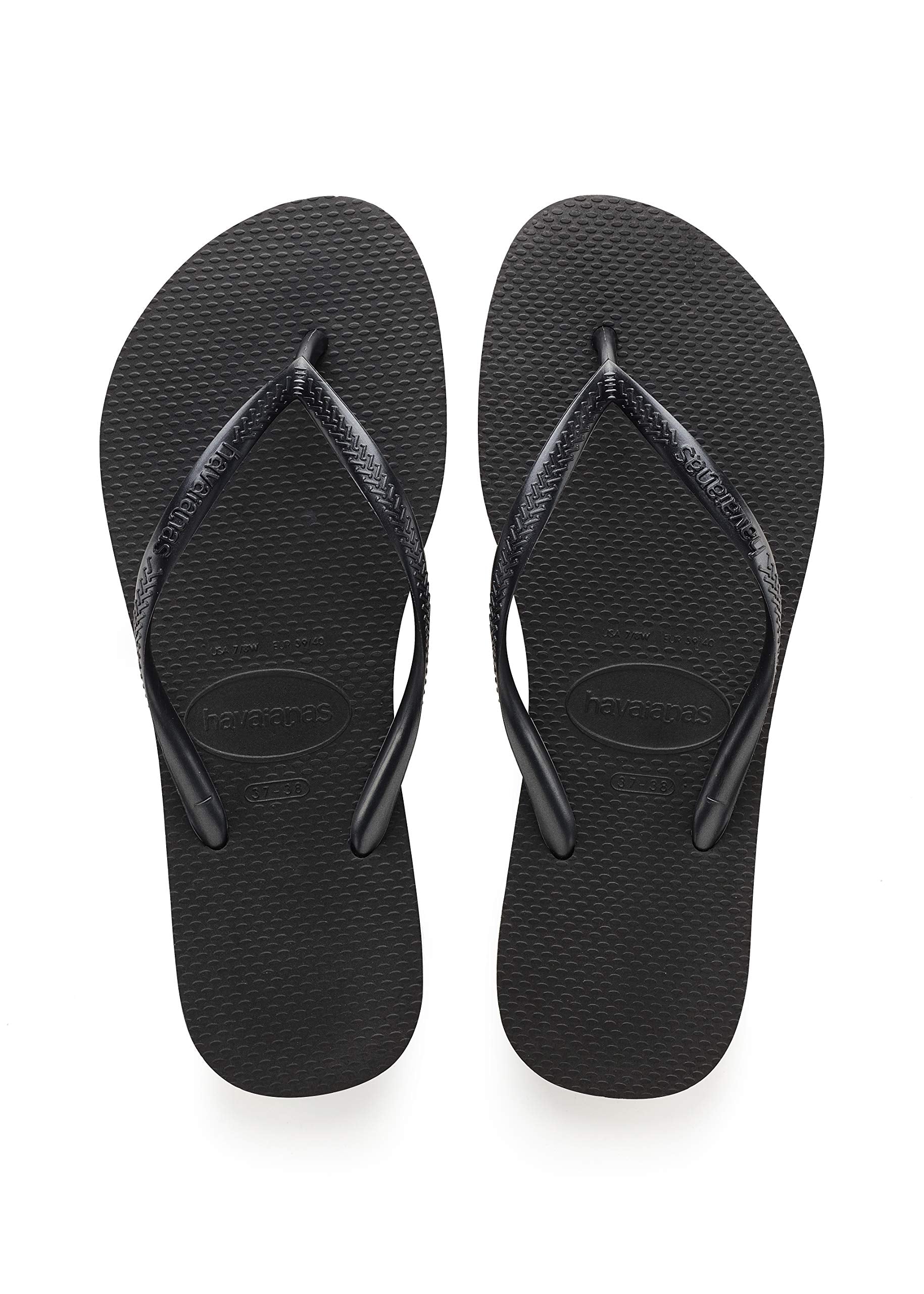 Havaianas SLIM Flip Flops - Women's Black, Size 5 UK | Rubber