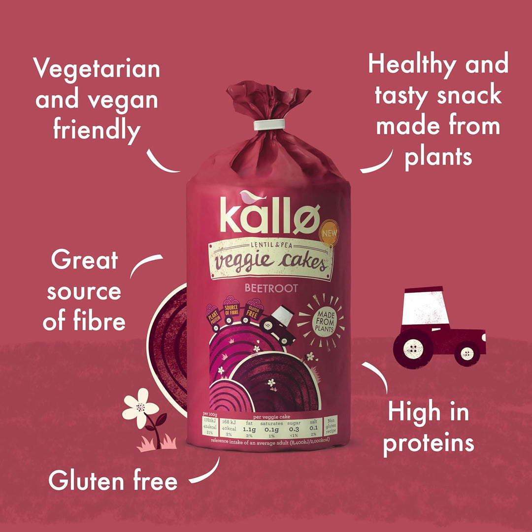 Kallo Beetroot & Balsamic Veggie Cakes, Lentil & Pea Puffed Crackers – 122g