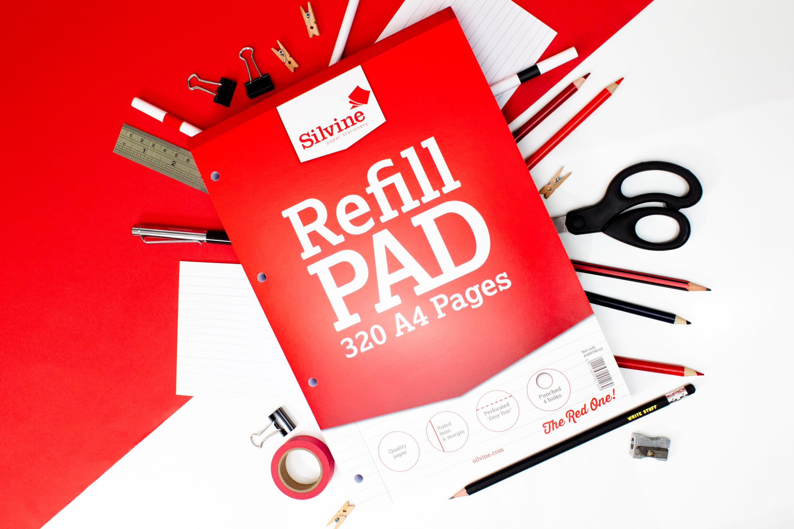 Silvine A4 Refill Pad - 320 Pages Lined with Margin | 75gsm Paper | 4-Hole Punched
