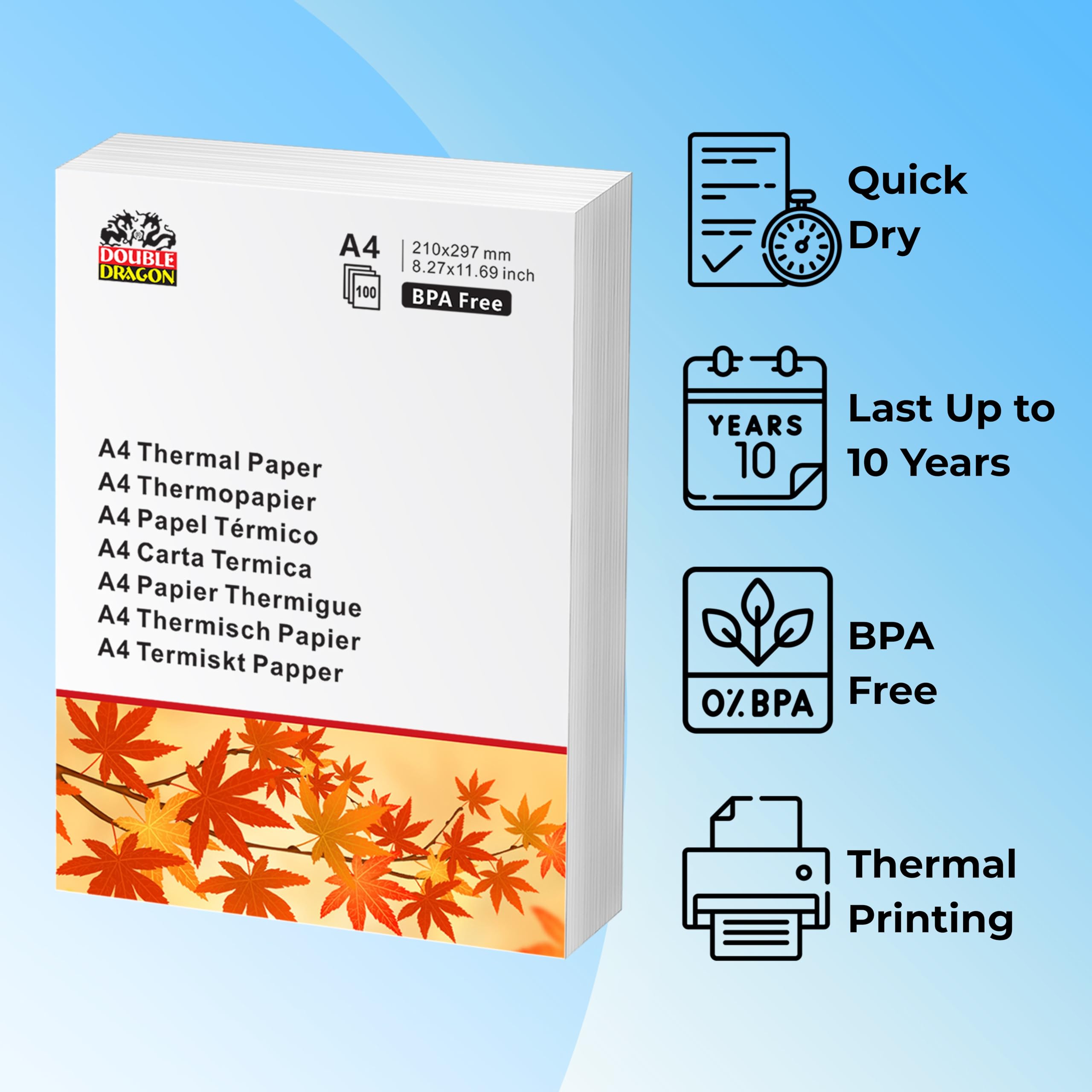 Double Dragon A4 Thermal Printer Paper - Ink-Free Printing | 100 Sheets | 210x297mm 2