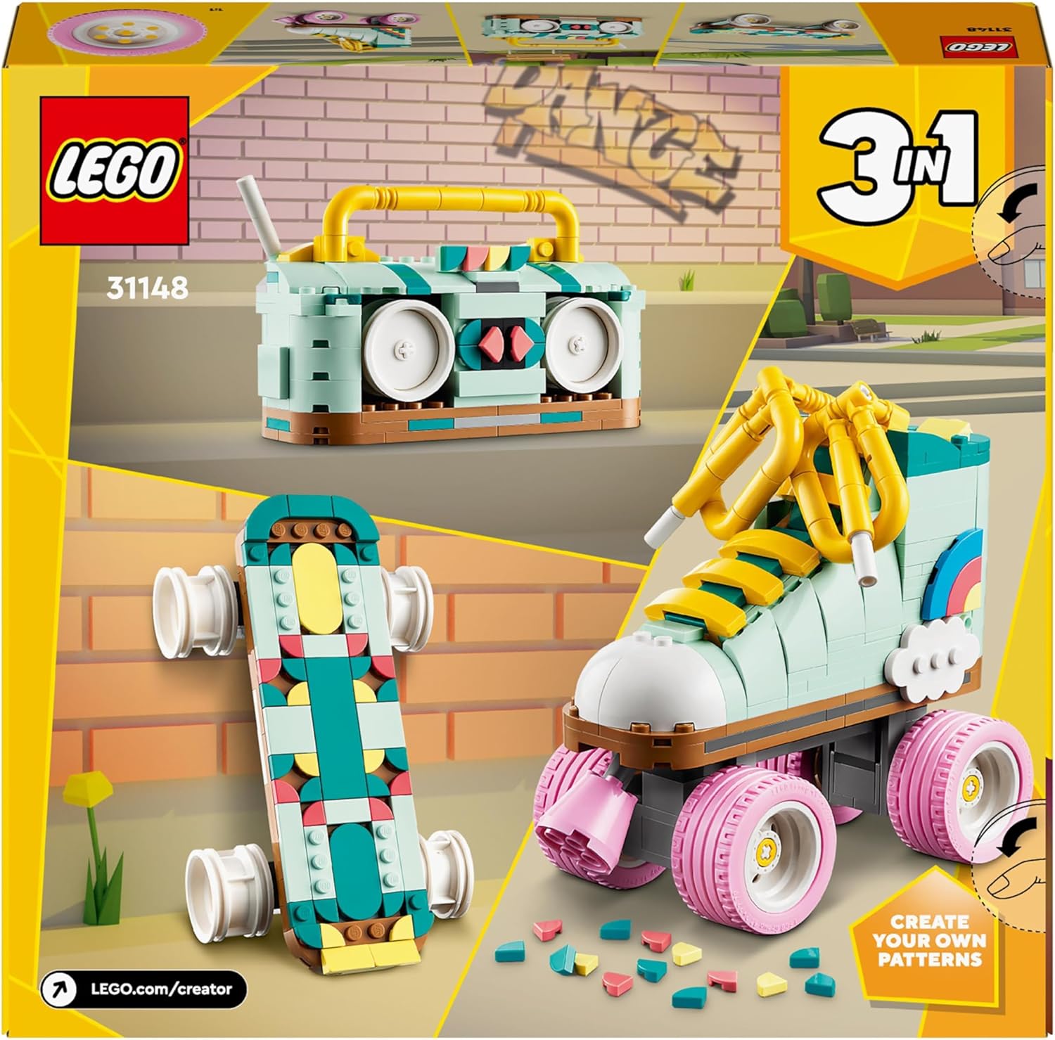 LEGO Creator 3in1 Retro Roller Skate to Mini Skateboard to Boom Box Radio Building Set for Kids 8+ 2