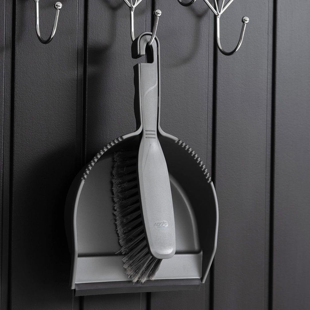 Addis Everyday Stiff Dustpan & Brush Set - Metallic Silver, Heavy-Duty Cleaning Tools for Home, One Size