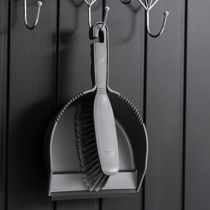 Addis Everyday Stiff Dustpan & Brush Set - Metallic Silver, Heavy-Duty Cleaning Tools for Home, One Size