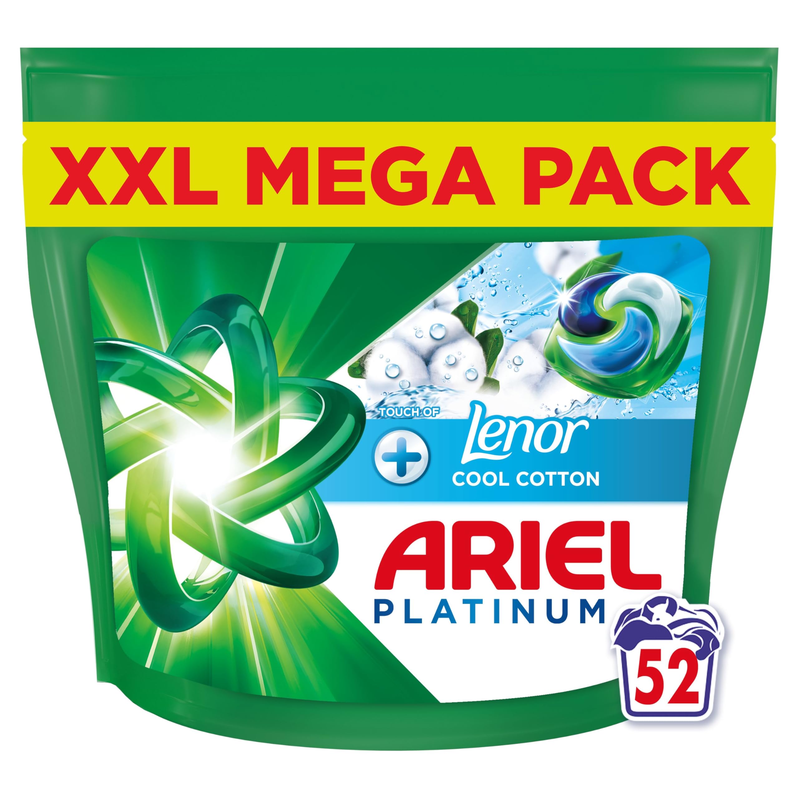 Ariel - Platinum PODS® Flüssigwaschmittelkapseln mit einem Hauch von Lenor Cool Cotton, 52 Waschgänge