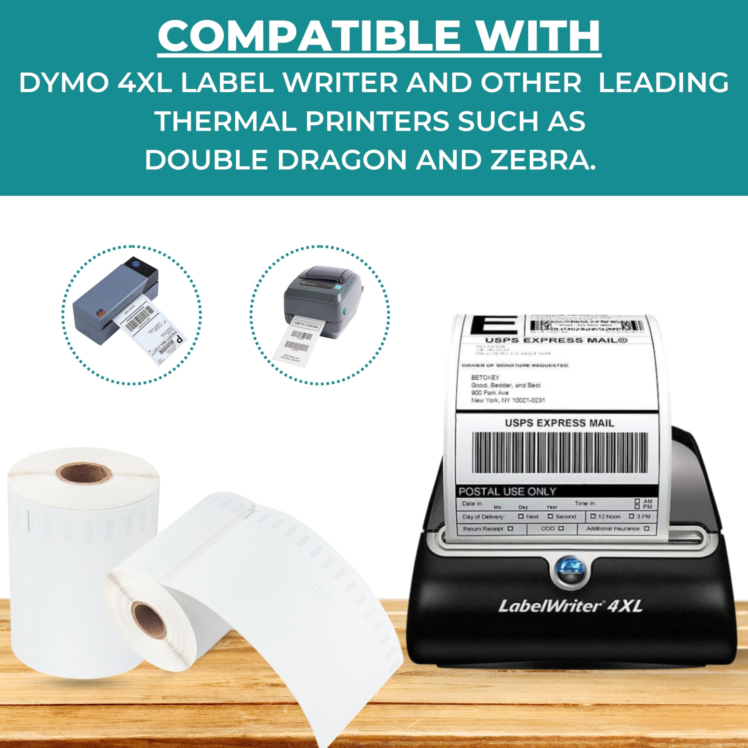 Double Dragon Thermal Shipping Labels - 104mm x 159mm, 220 Labels/Roll, Waterproof & Scratch-Proof | S0904980