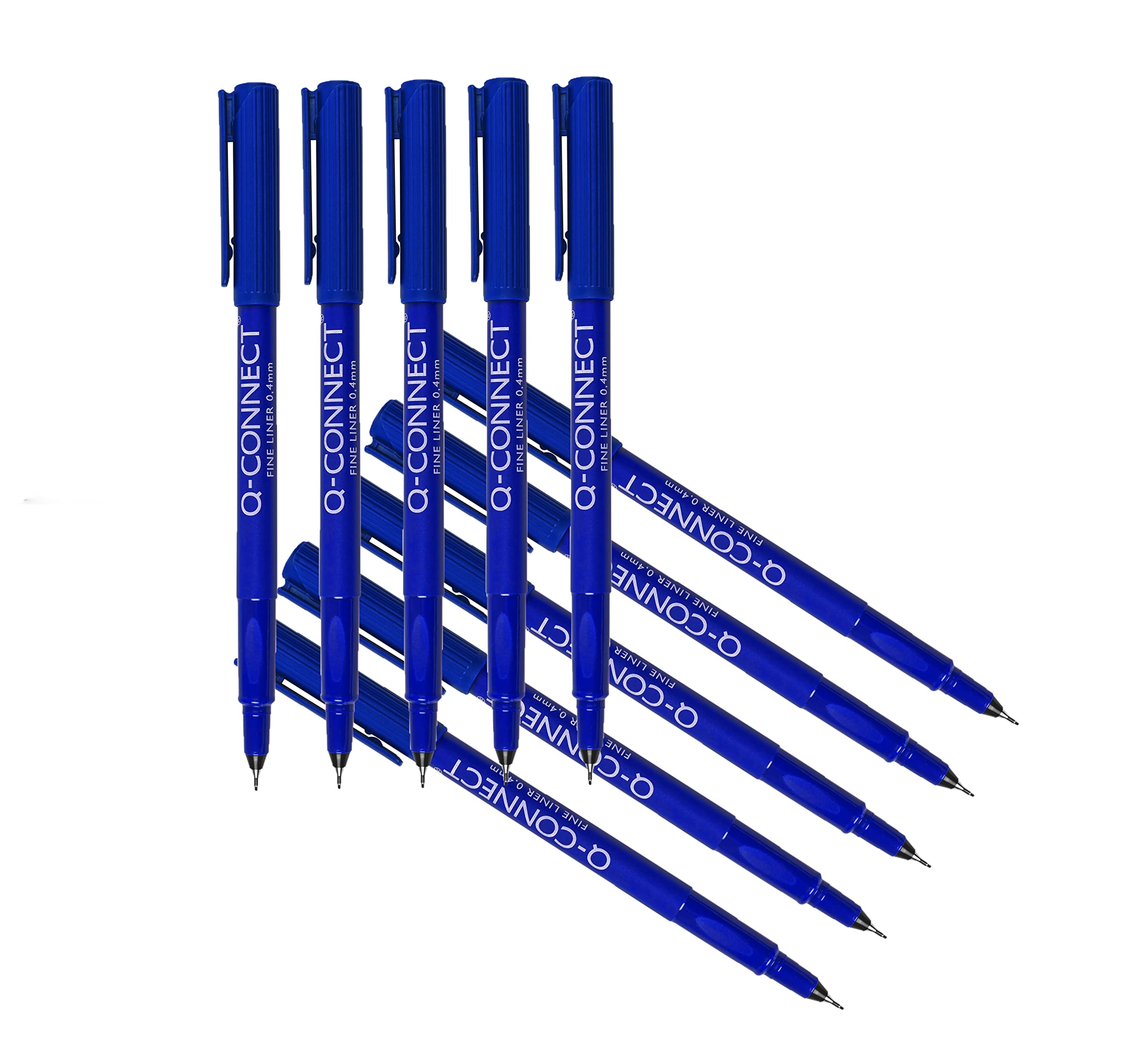 Q-Connect Blue 0.4mm Fineliner Pen - Precise Line Width for Writing & Stenciling | Pack of 10 1