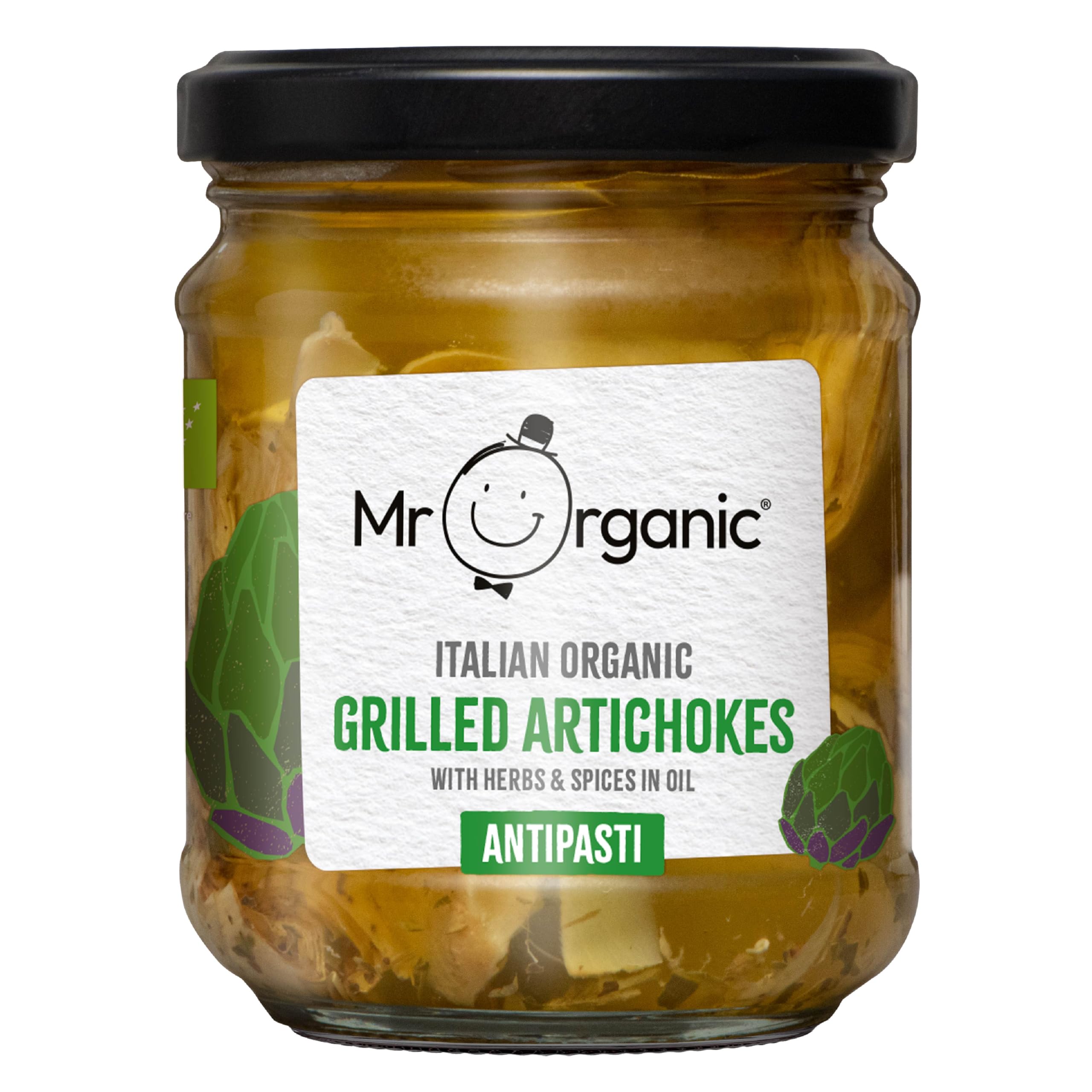 Mr Organic Grilled Artichoke Antipasti - Organic, Non-GMO Sliced Artichokes in Oil | 190g Jar 1