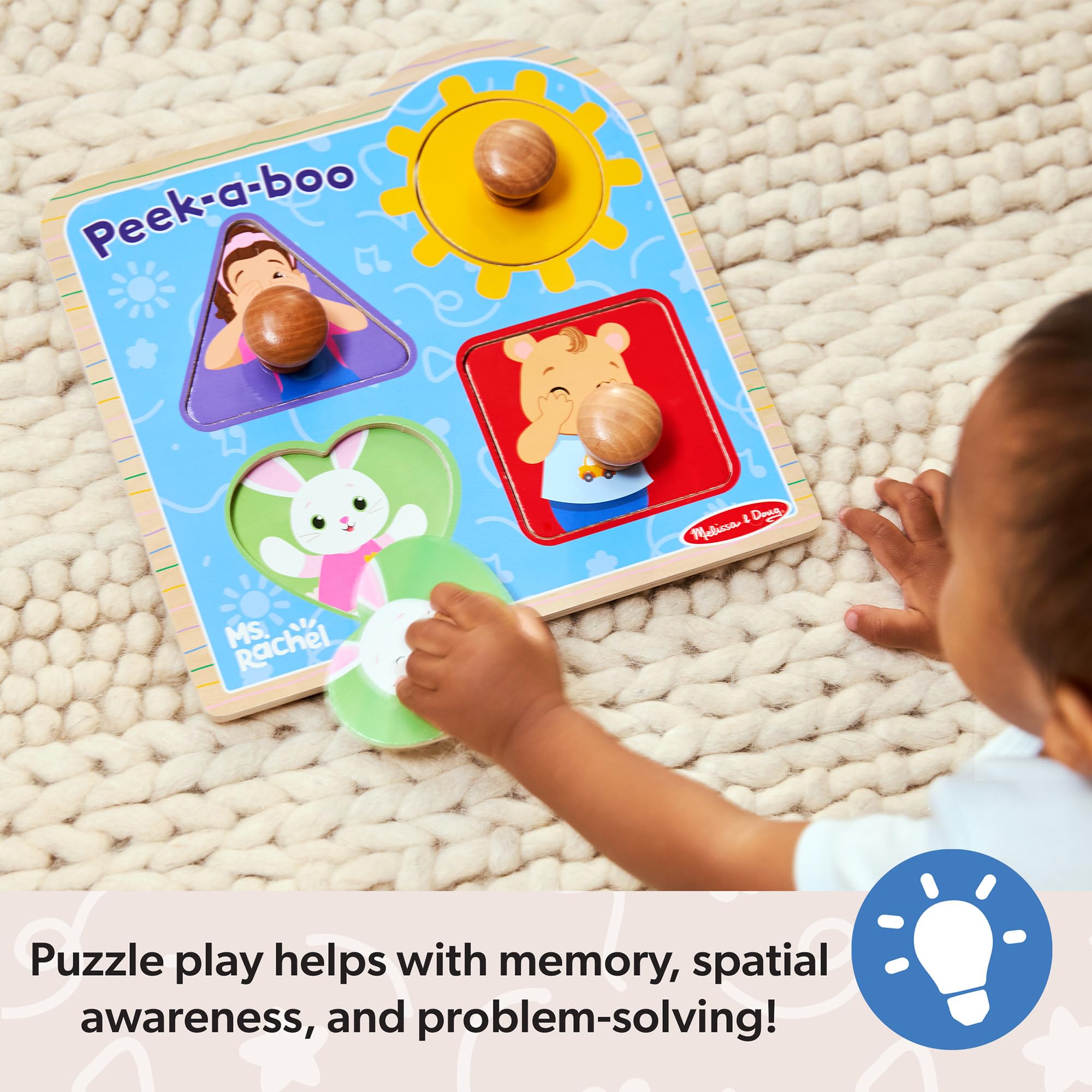 Melissa & Doug Ms Rachel Peek-a-Boo Jumbo Peg Puzzle - 4 Pieces, Wood, Ages 1+ 5