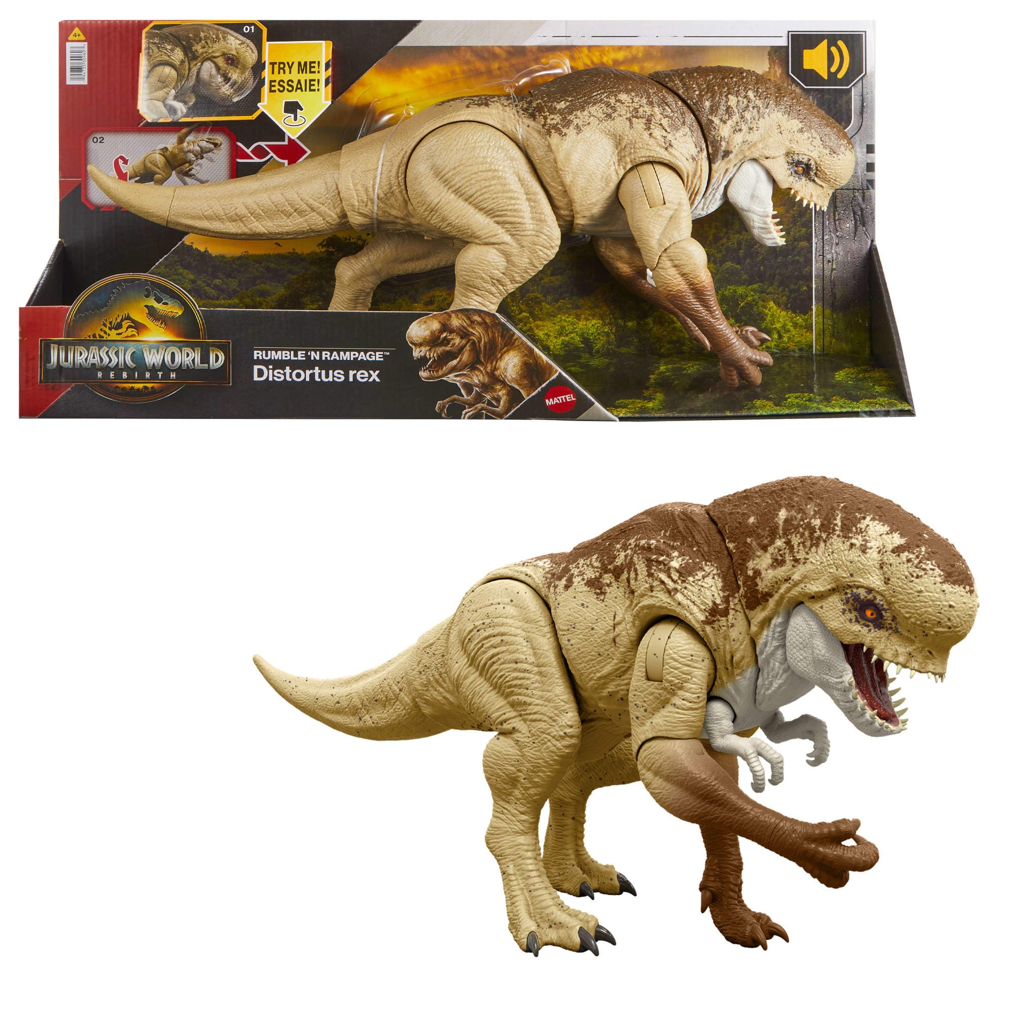 Mattel Jurassic World Rebirth Distortus Rex Rumble 'N Rampage Action Figure - Movie-Author Dinosaur with Sound & Motion