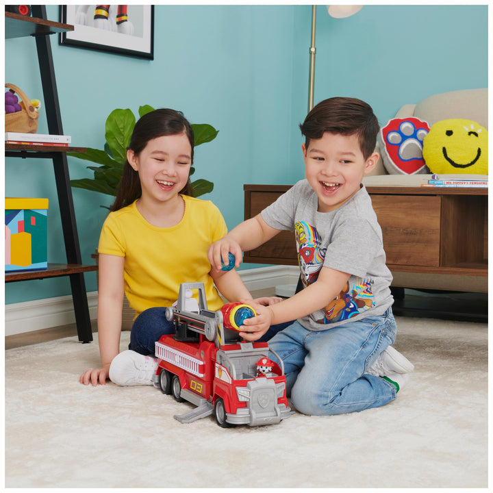 PAW Patrol Marshall’s Transforming Movie City Fire Truck - Fire Engine Playset with Lights, Sounds & Action Figure for Ages 3+