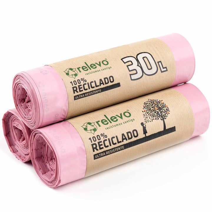 Relevo 30 Litre Scented Bin Liners – Pink Recycled Trash Bags with Drawstring, 45-Pack