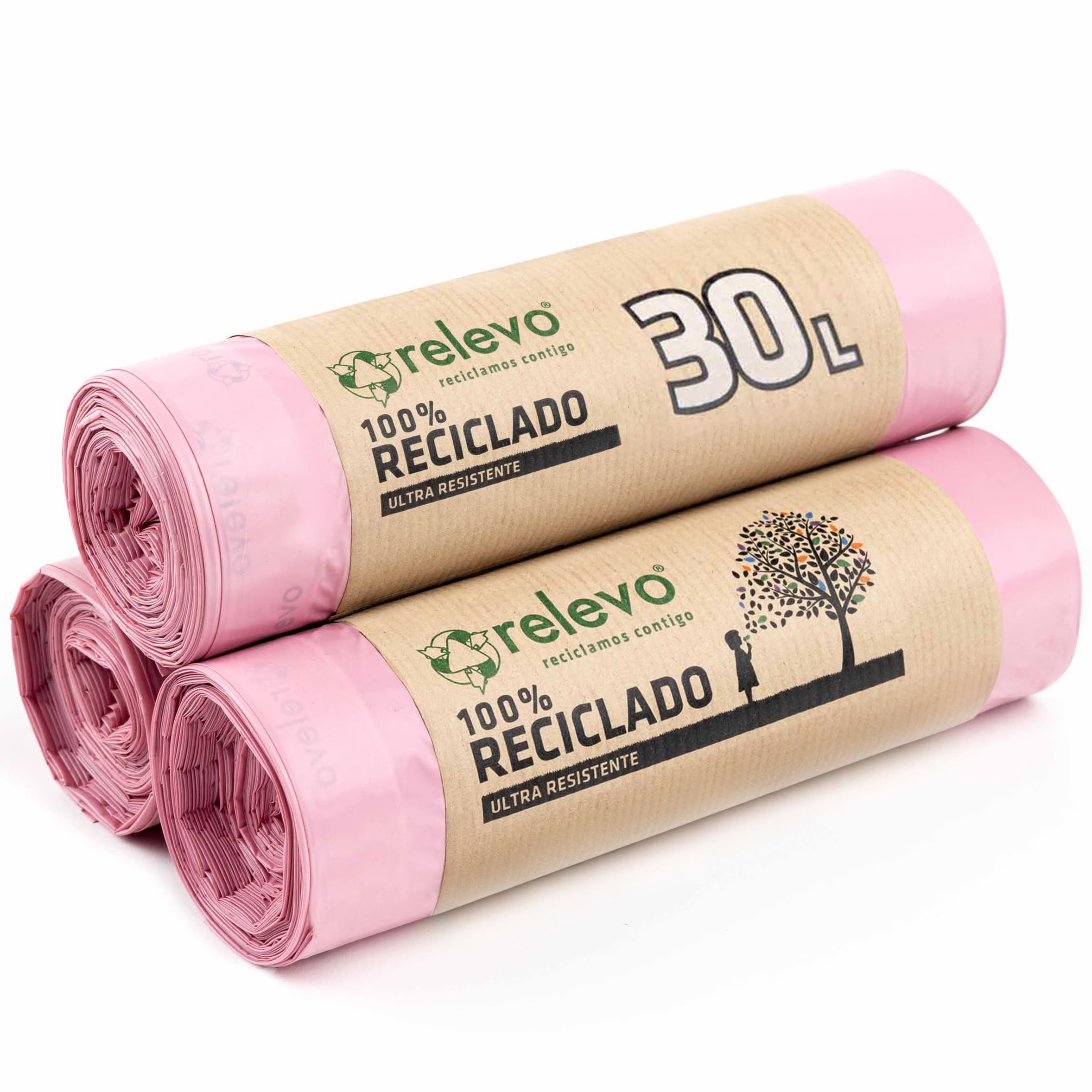 Relevo 30L Scented Bin Liners - Pink, 45 Count | 100% Recycled Material | 55x60 cm
