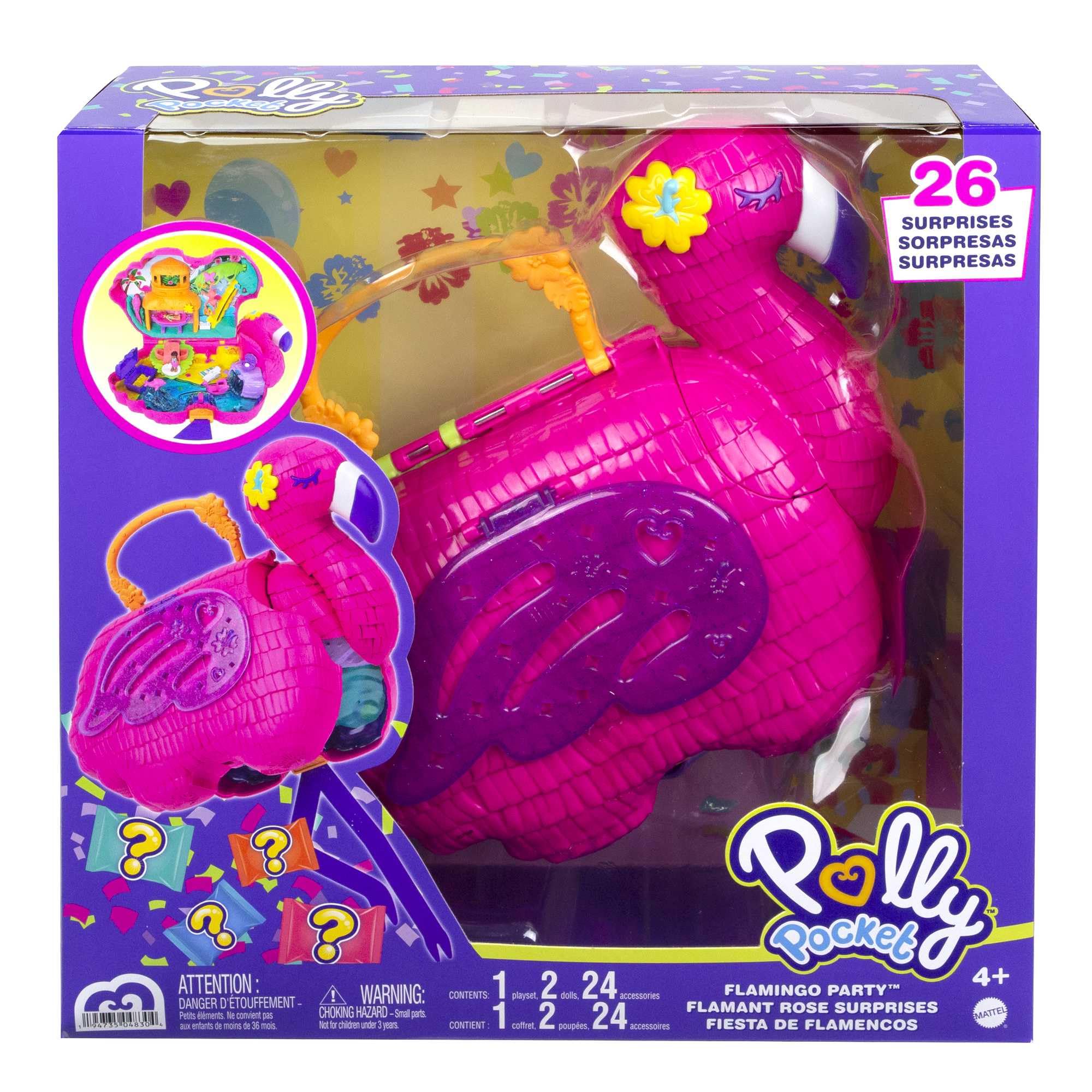 Polly Pocket Flamingo Party Large Compact Playset - 26 Surprises | Ages 4+ 7