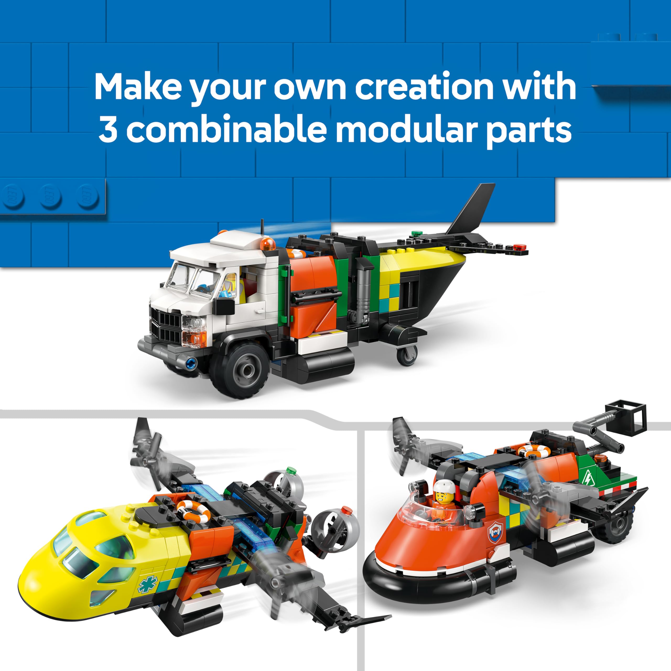 LEGO City 3in1 Airplane, Service Truck & Hovercraft Remix Building Set | Ages 7+ 6