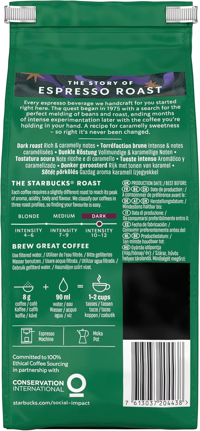 STARBUCKS - Espresso Roast Dark Roast Ground Coffee 200g (Pack of 6)