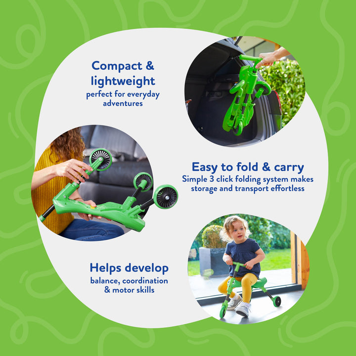 Scuttlebug 3-Wheel Foldable Ride-On Tricycle - Grasshopper Design for 1-3 Year Olds