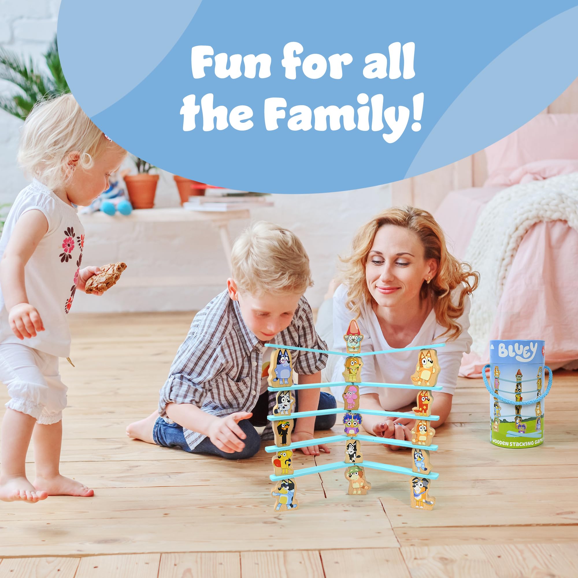 Bluey Wooden Stacking Game - Balancing Toy with 16 Characters for Kids 3+ 5