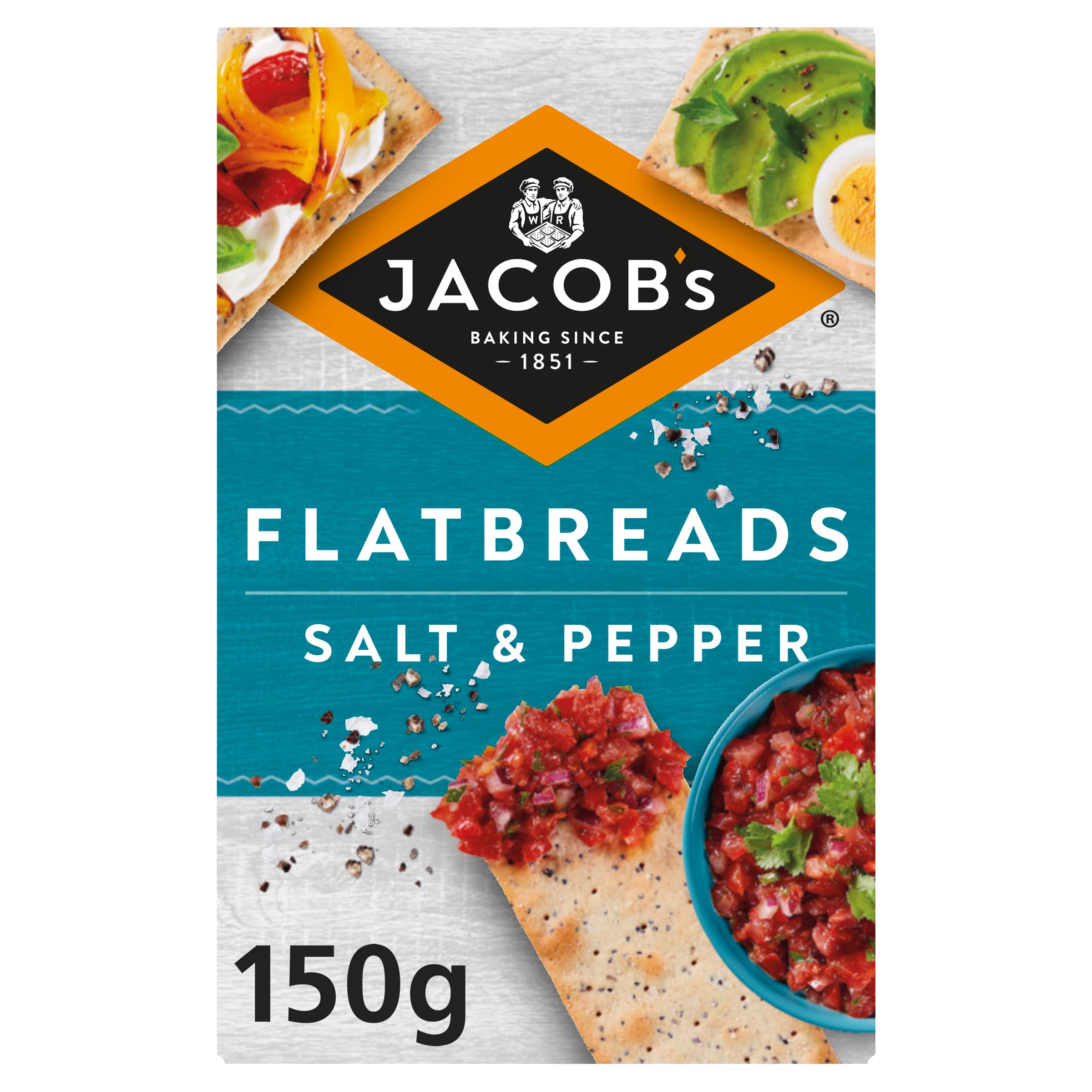JACOB'S Flatbread Salt & Pepper Crackers - High Fiber Protein | Vegetarian | 150g