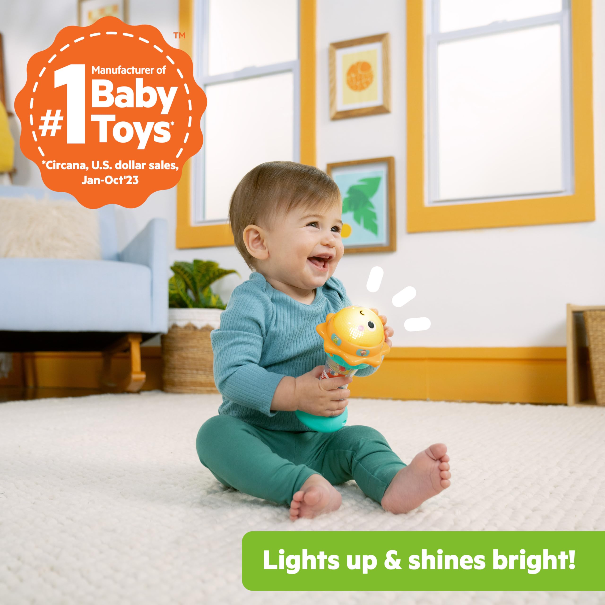 Bright Starts Just for Sun Flashlight Toy - Lights, Animal Sounds & Rattle Beads for Babies 6M+ 10