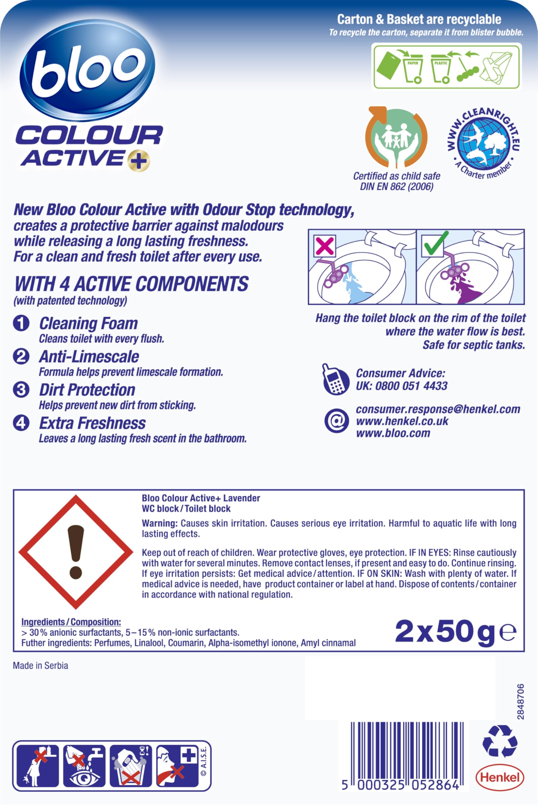 Bloo Colour Active Toilet Rim Block - Lavender Scent, Anti-Limescale, Odour-Stop Technology, 240 Flushes 5