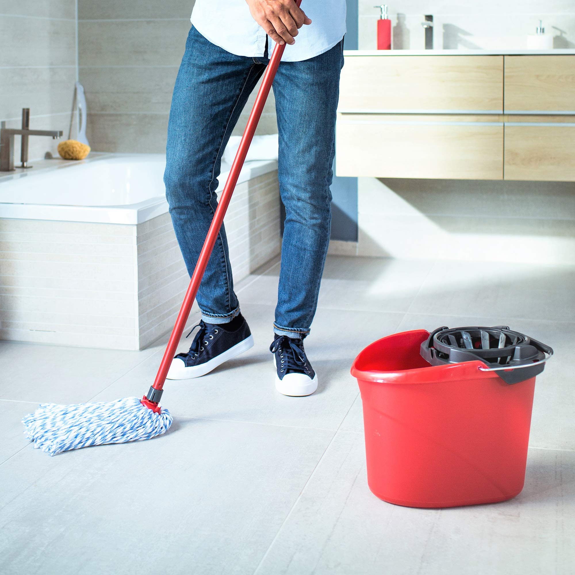 Vileda SuperMocio Microfibre and Cotton Mop and Bucket Set - Deep Cleaning | 10L Bucket | Red 2