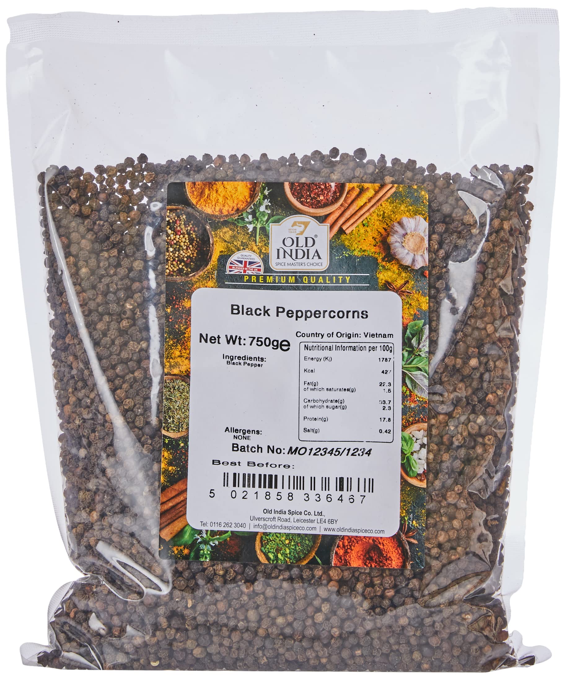Old India Black Peppercorns - 100% Natural Whole Spice | 750g Bag