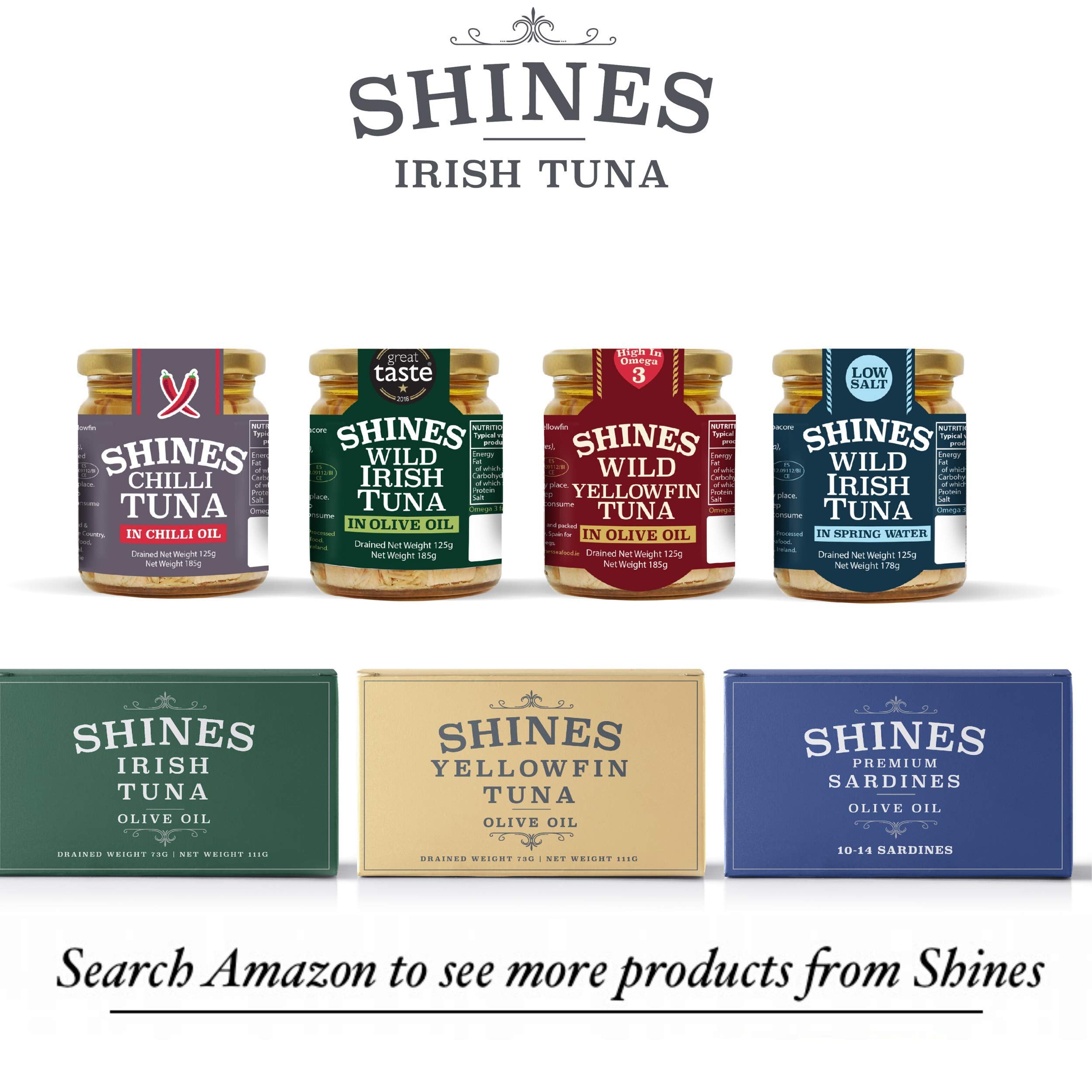 Shines Wild Irish Albacore Tuna in Water - 3 x 185g Glass Jar - Low Carb, High Protein 7
