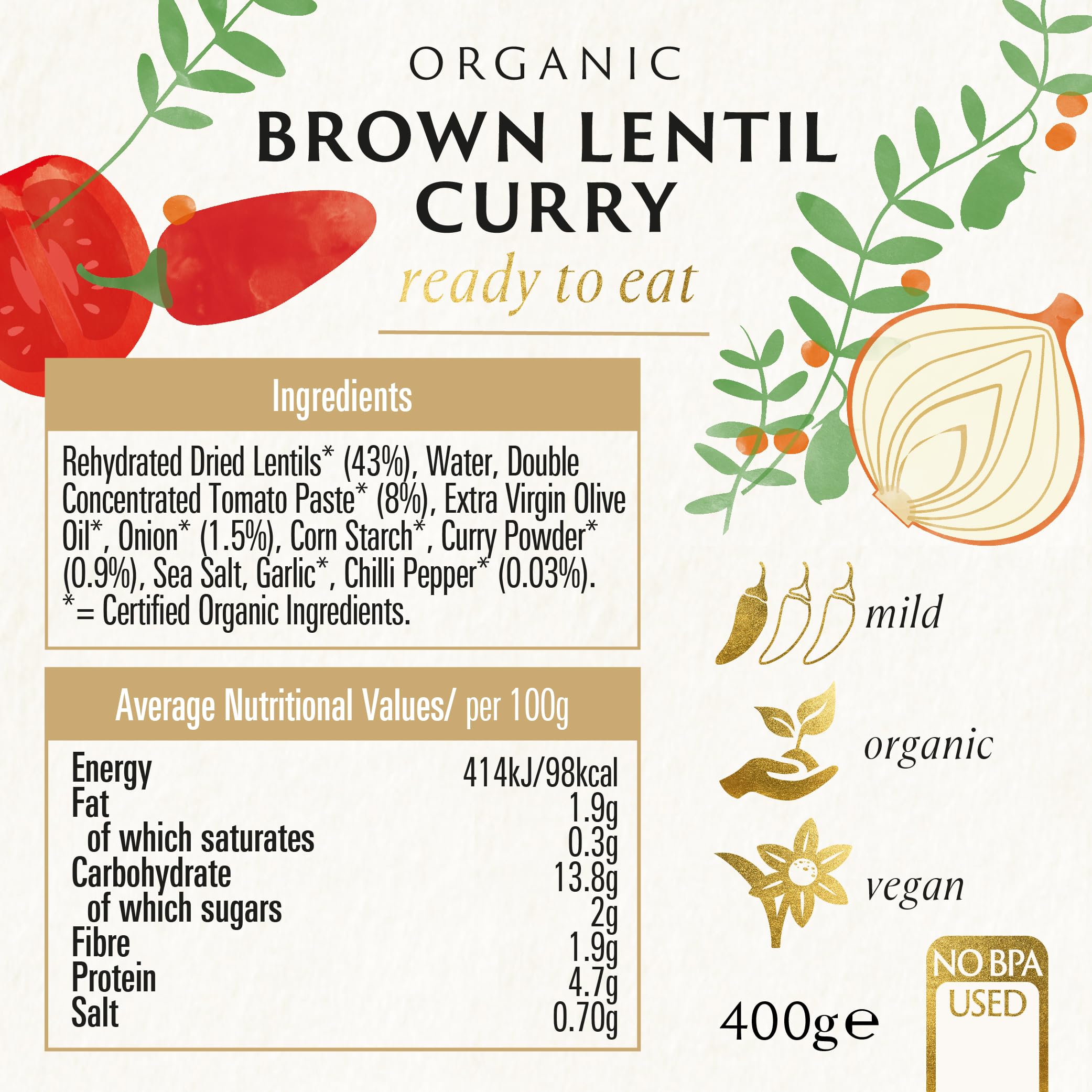 Biona Organic Brown Lentil Curry - 400g | Source of Protein | Vegan Friendly 2