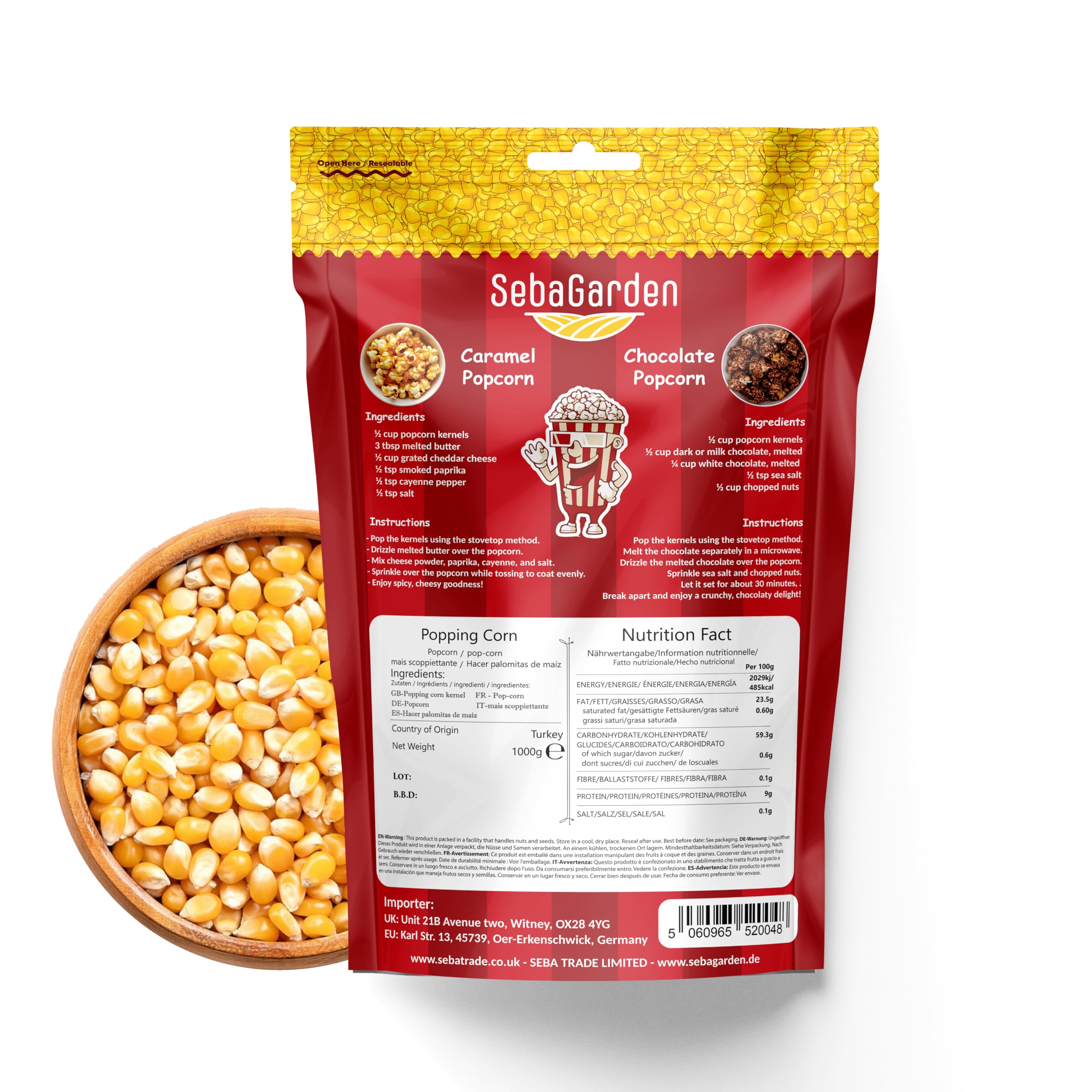 Seba Garden Popcornkerne (1 kg) – Vegetarischer, glutenfreier, gentechnikfreier Snack 4