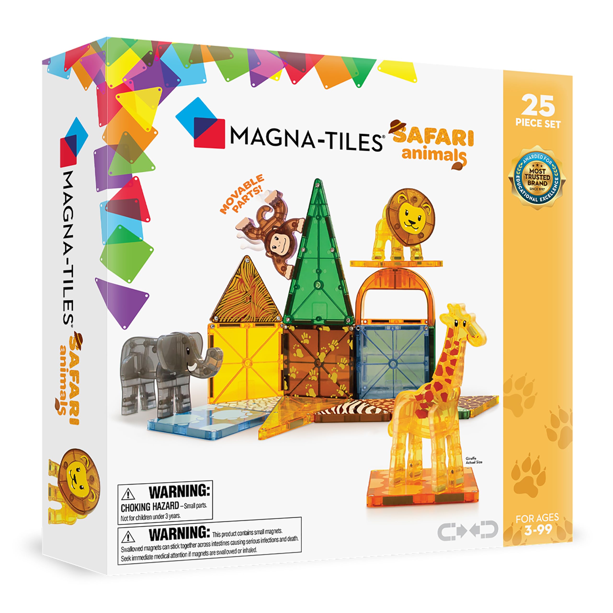 Magna-Tiles Safari Animals 25-Piece Set - 3D Magnetic Building Tiles in Clear Colors 1