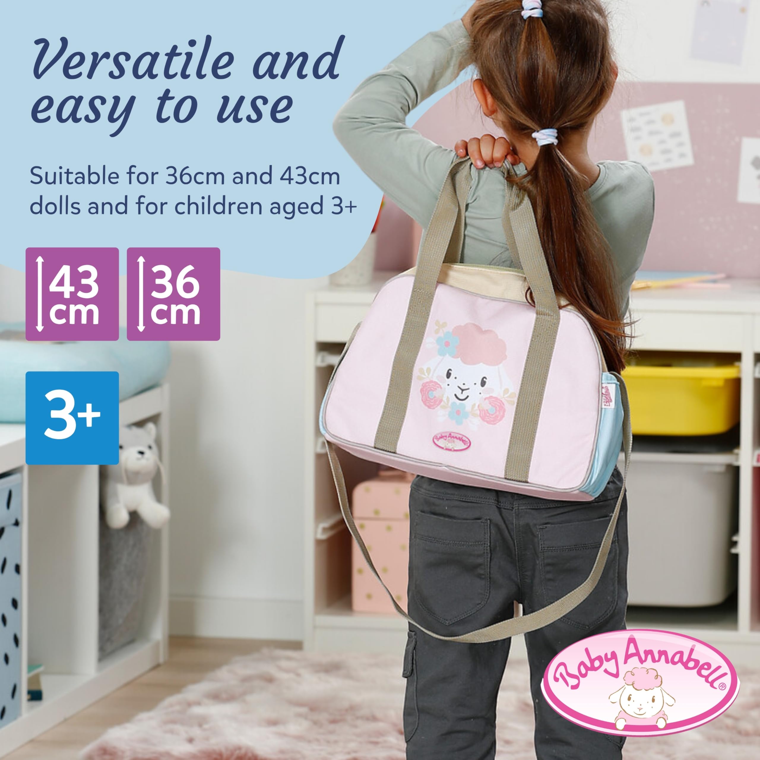Baby Annabell Changing Bag - Includes Mat, Diaper & Lotion Bottle | Rose Color | Fits 36cm & 43cm Dolls 3