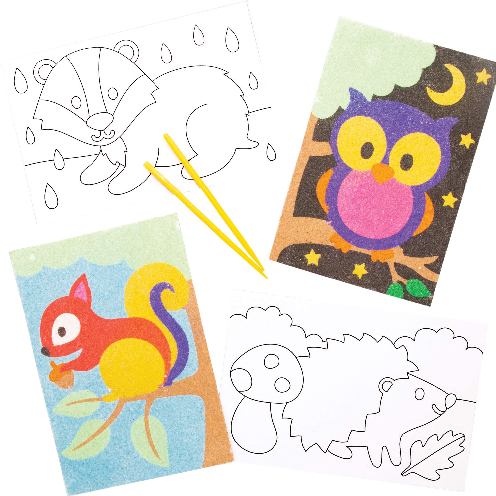 Baker Ross Woodland Animal Sand Art Pictures - Pack of 8 Assorted Designs 1