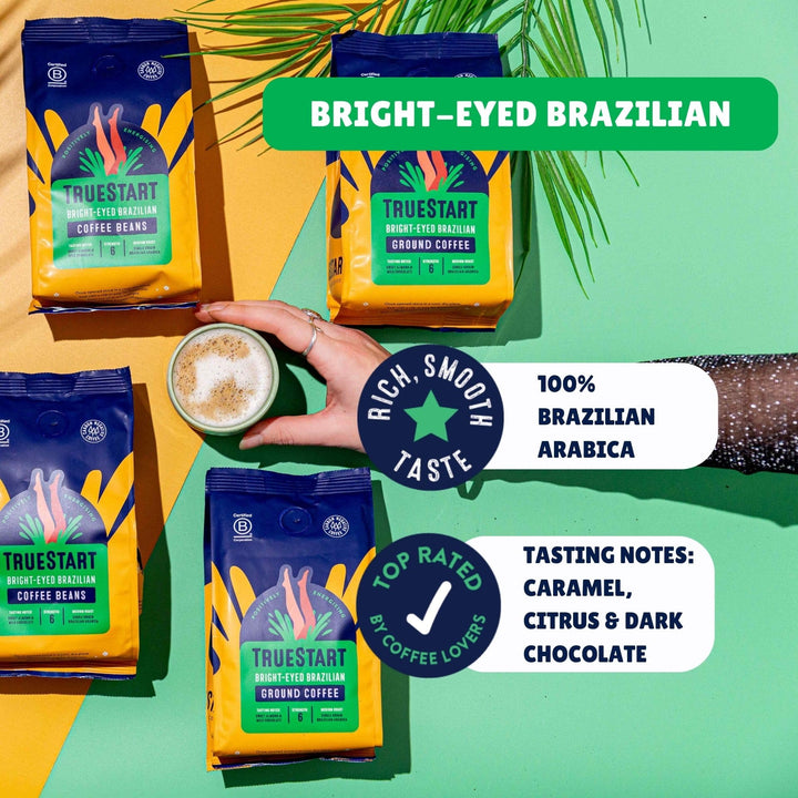 TrueStart Coffee Beans Bright-Eyed Brazilian 200g – Mycotoxin-Free, Single Origin, Medium Roast