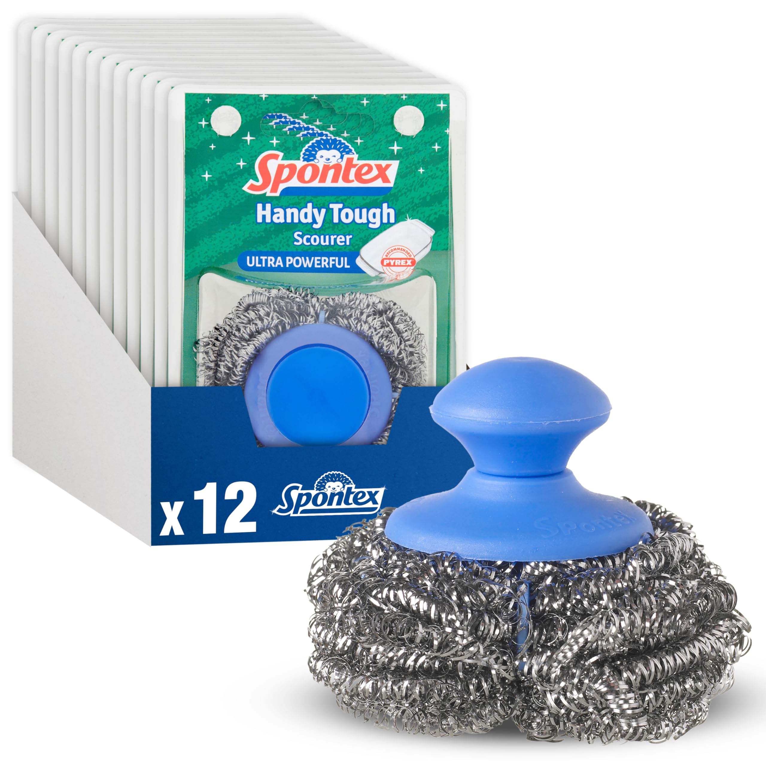 Spontex Handy Tough Kitchen Scourers with Handle - Wire Wool Scouring Pads for Pots, Pans & BBQs 1