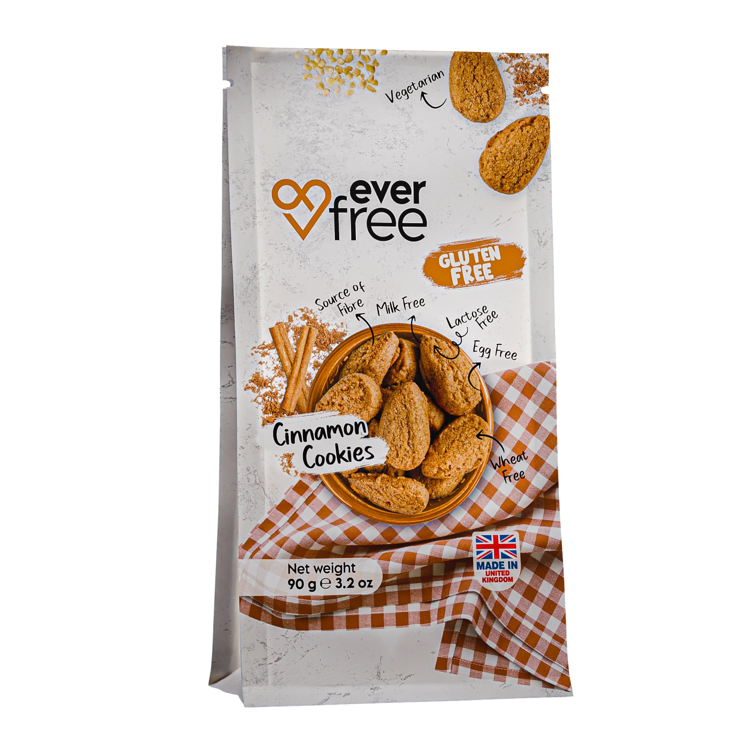 EverFree Gluten-Free Cinnamon Cookies - Vegan, High Fibre | 90g Pack