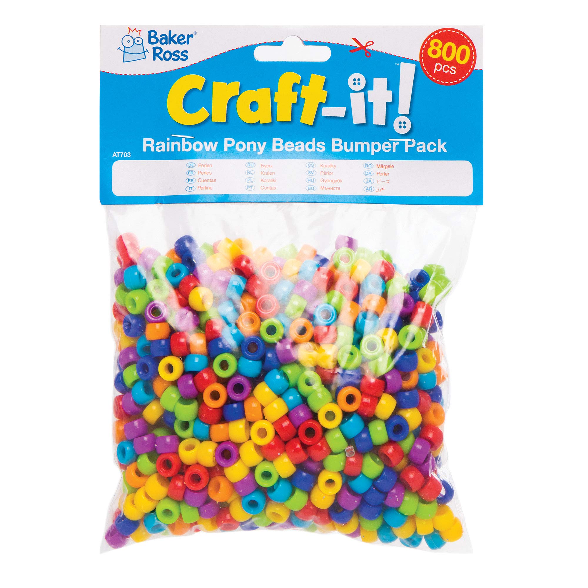 Baker Ross Pony Bead Craft Pack - 800 Beads, 6mm Diameter, Assorted Rainbow Colors 4