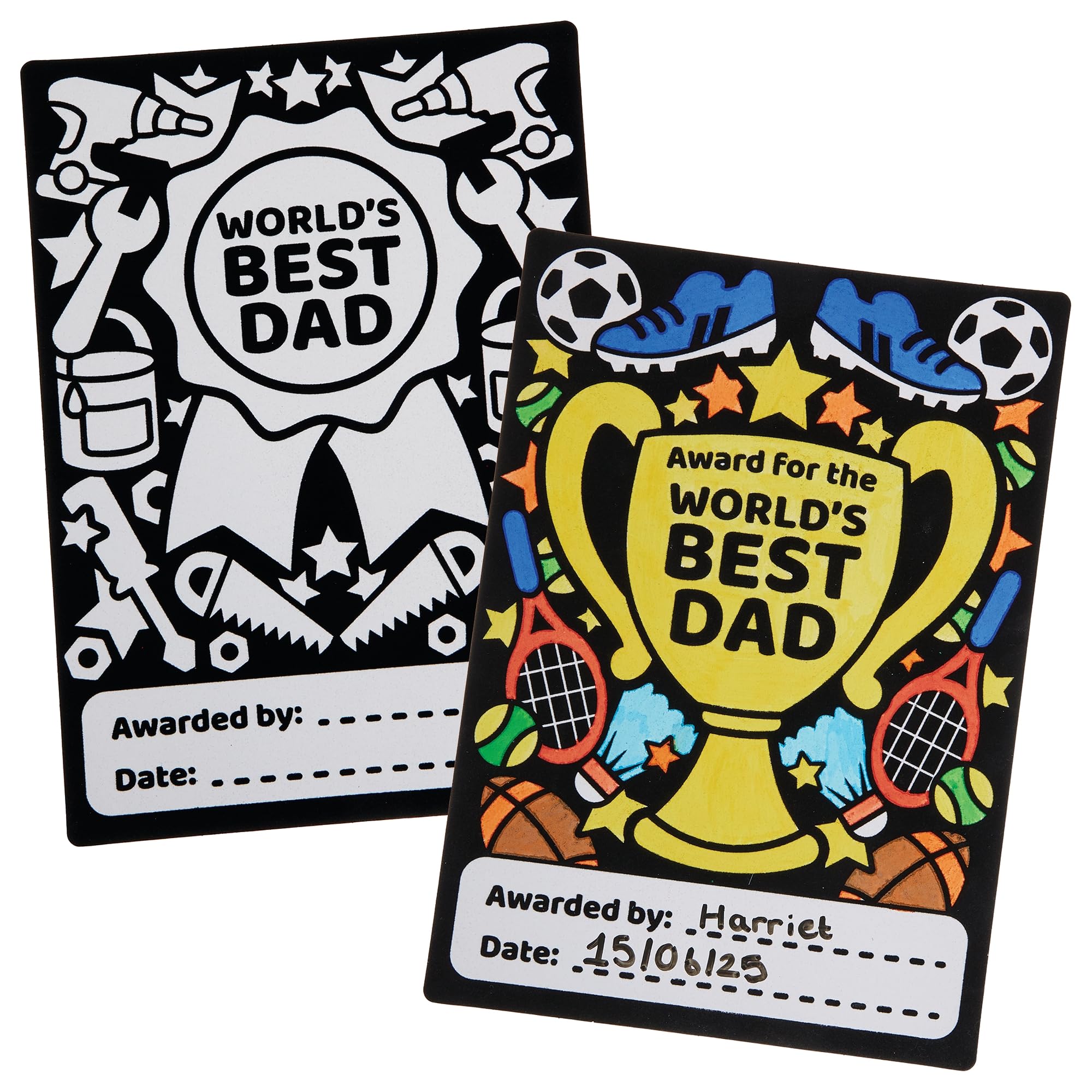 Baker Ross FN491 Father's Day Colour-in Fuzzy Art Certificates - Pack of 6 | Mess-Free Coloring