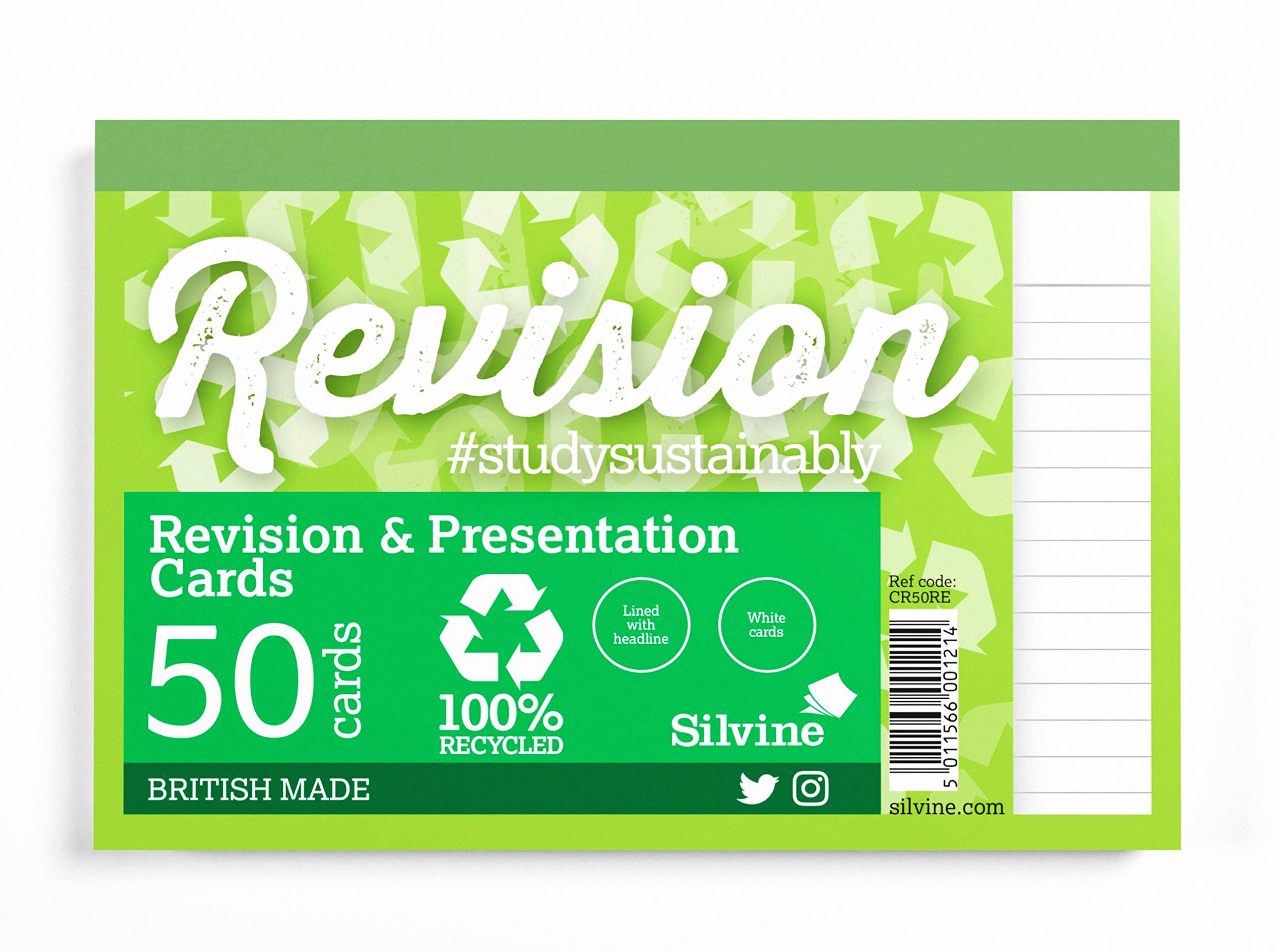Silvine Luxpad Revision A6 Recycled Flash Cards - Lined (50 Cards) White 1