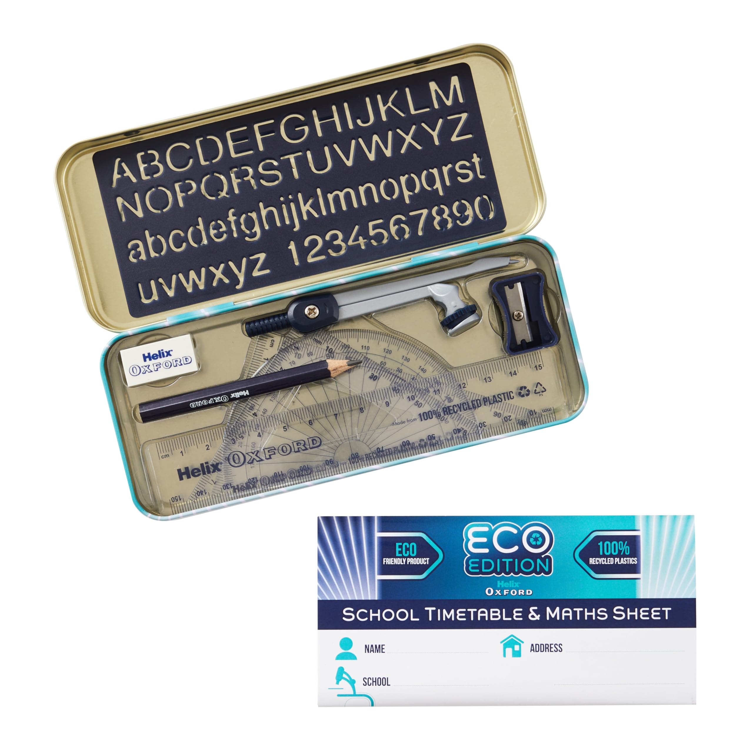 Helix Oxford Cyber Eco Maths Set - 9 Piece Geometry Set with Recycled Contents | Light Blue 2