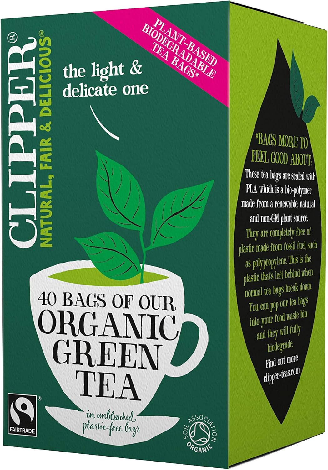 Clipper Organic Pure Green Tea Bags - Box of 40 Fairtrade & Biodegradable Tea Bags