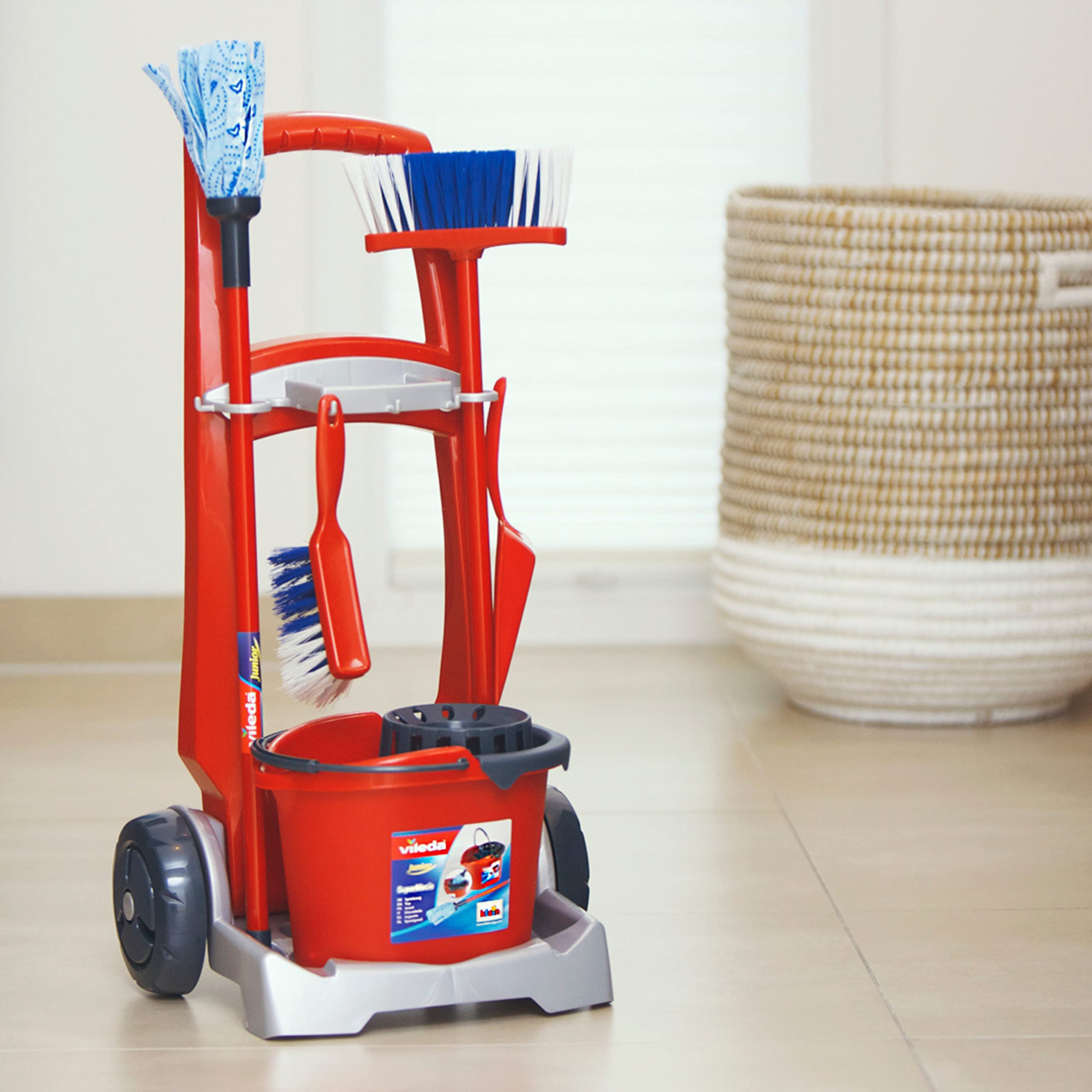 Theo Klein 6741 Vileda Broom Trolley Playset - Includes Mop, Bucket, Broom & Dustpan - Pretend Play for Ages 3+ 9